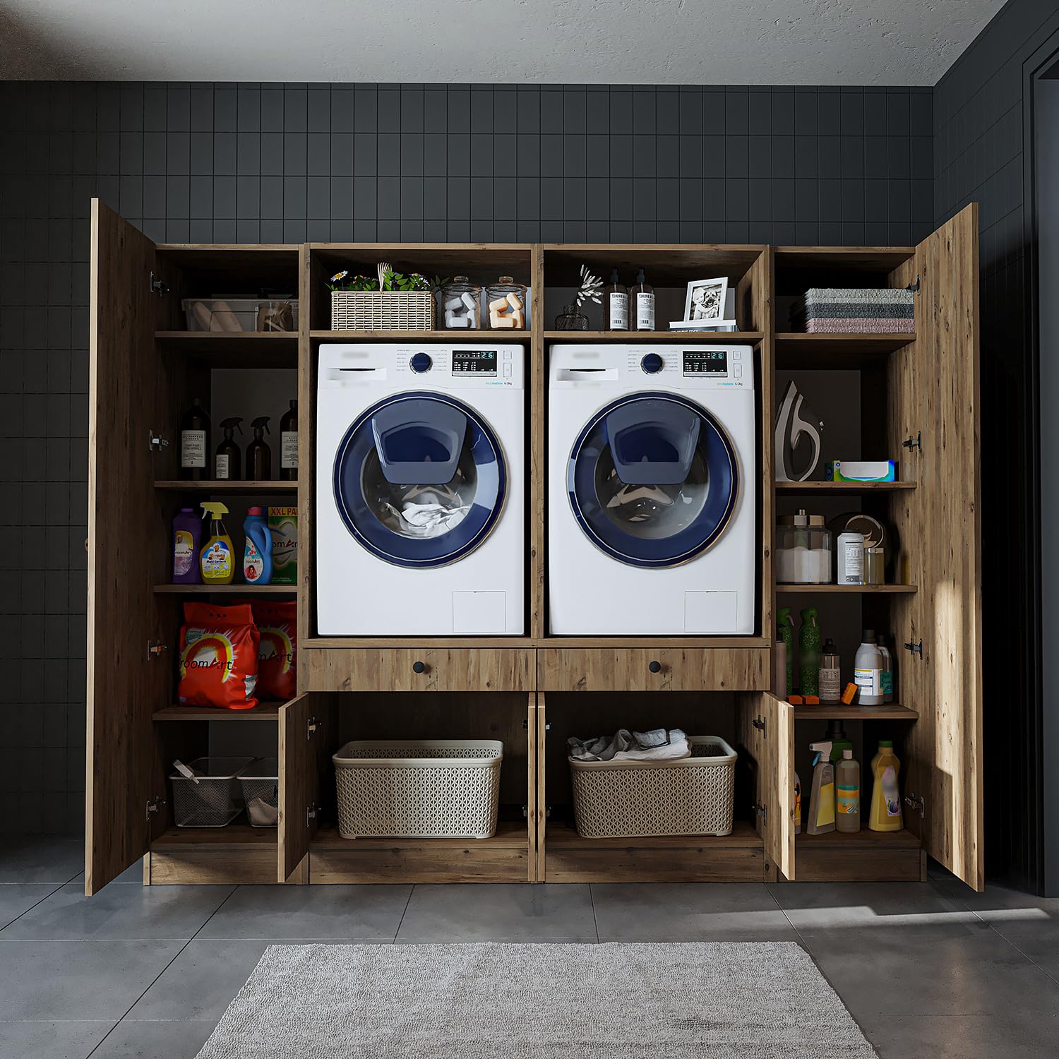 roomart-schrankwand-f-r-waschk-che-224-cm-hochschrank-mit-ausziehbrett-variante- image 5