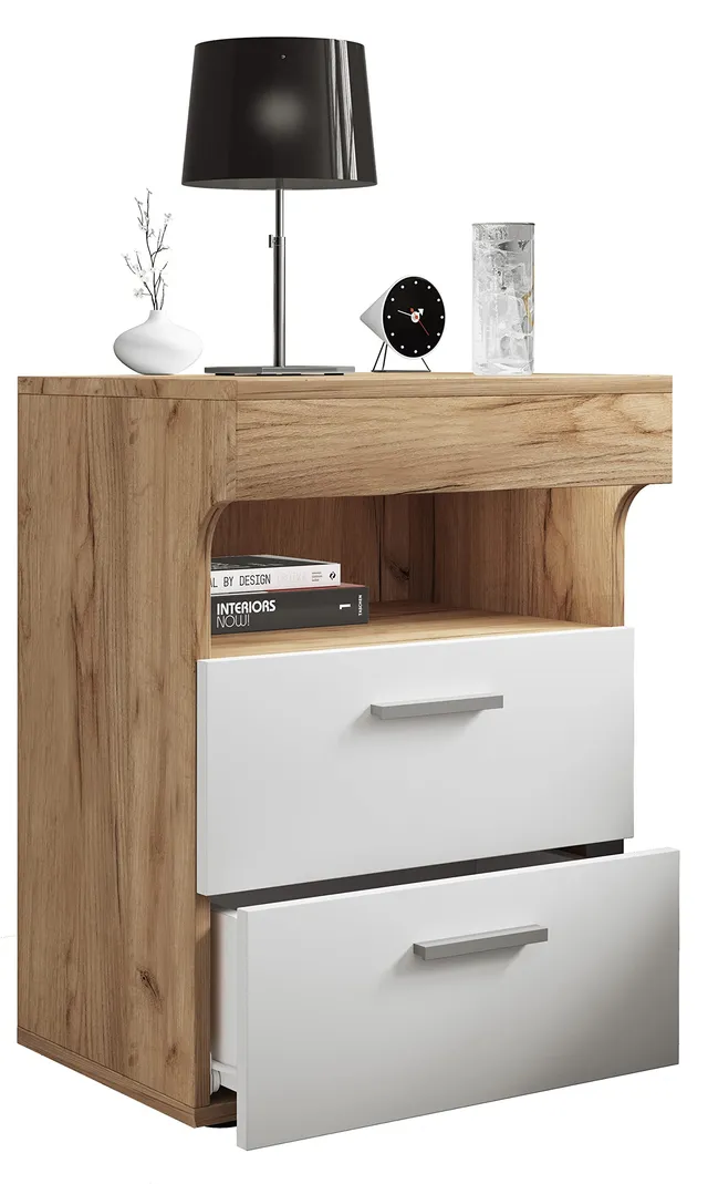 vcm-nachttisch-slepal-l-honig-eiche-wei-45x39x61-cm-2-schubladen-offenes-fach image 1