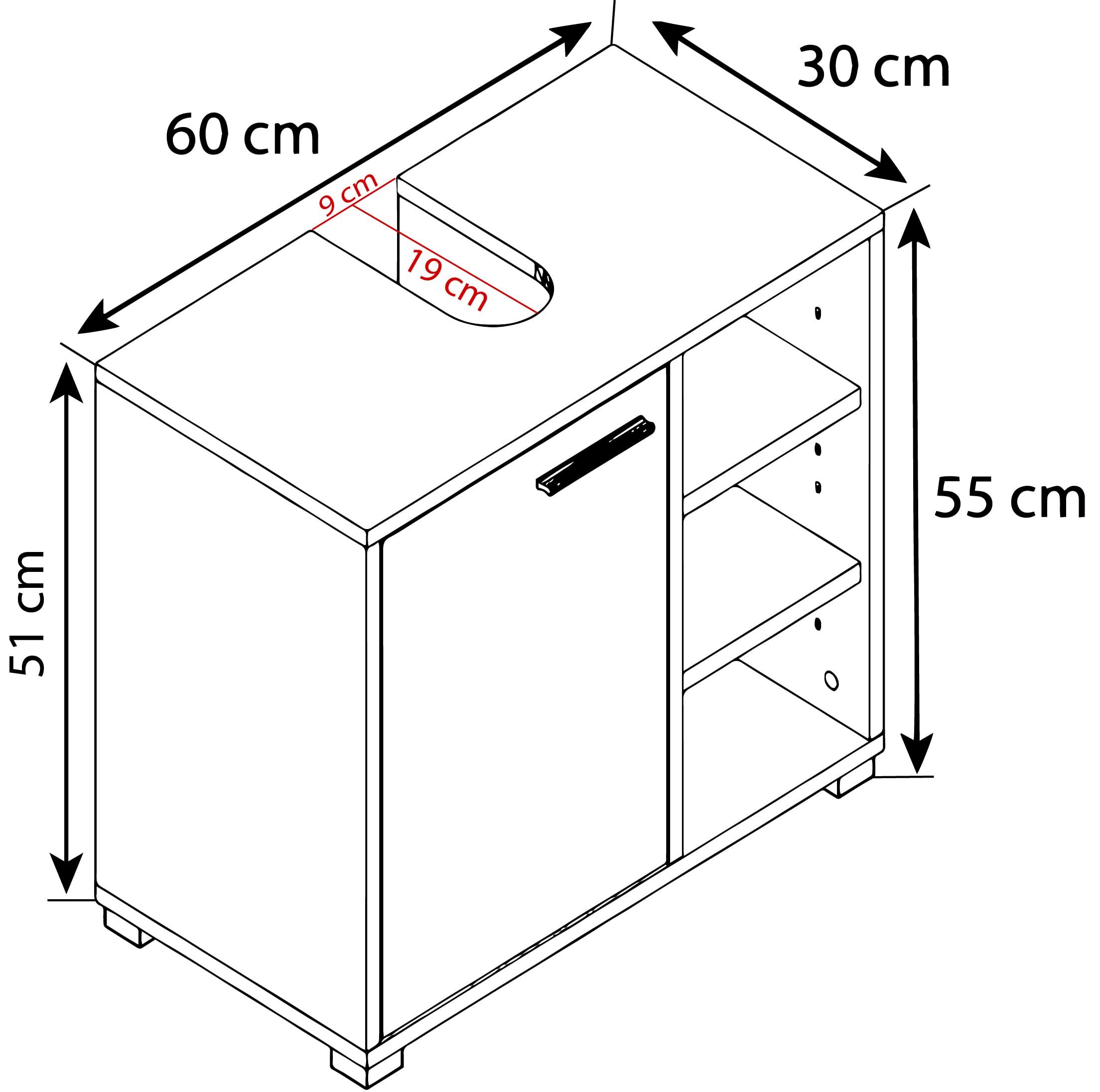 vcm-waschbeckenunterschrank-wei-schwarz-60-x-30-x-55-cm-1-t-r-4-f-cher image 3