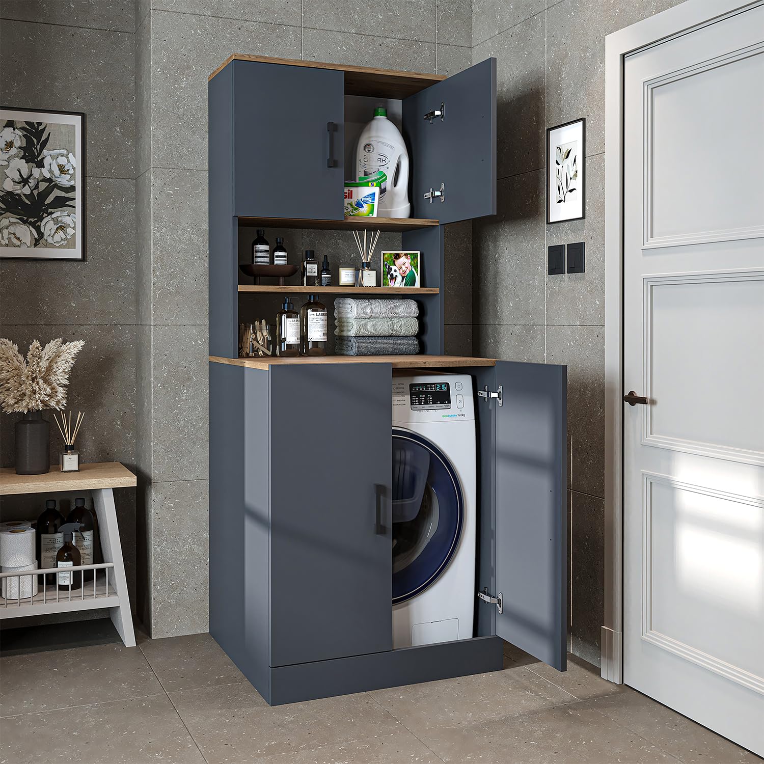 roomart-waschmaschinenschrank-mit-oberschrank-anthrazit-eiche-70-x-180-x-69-cm image 3