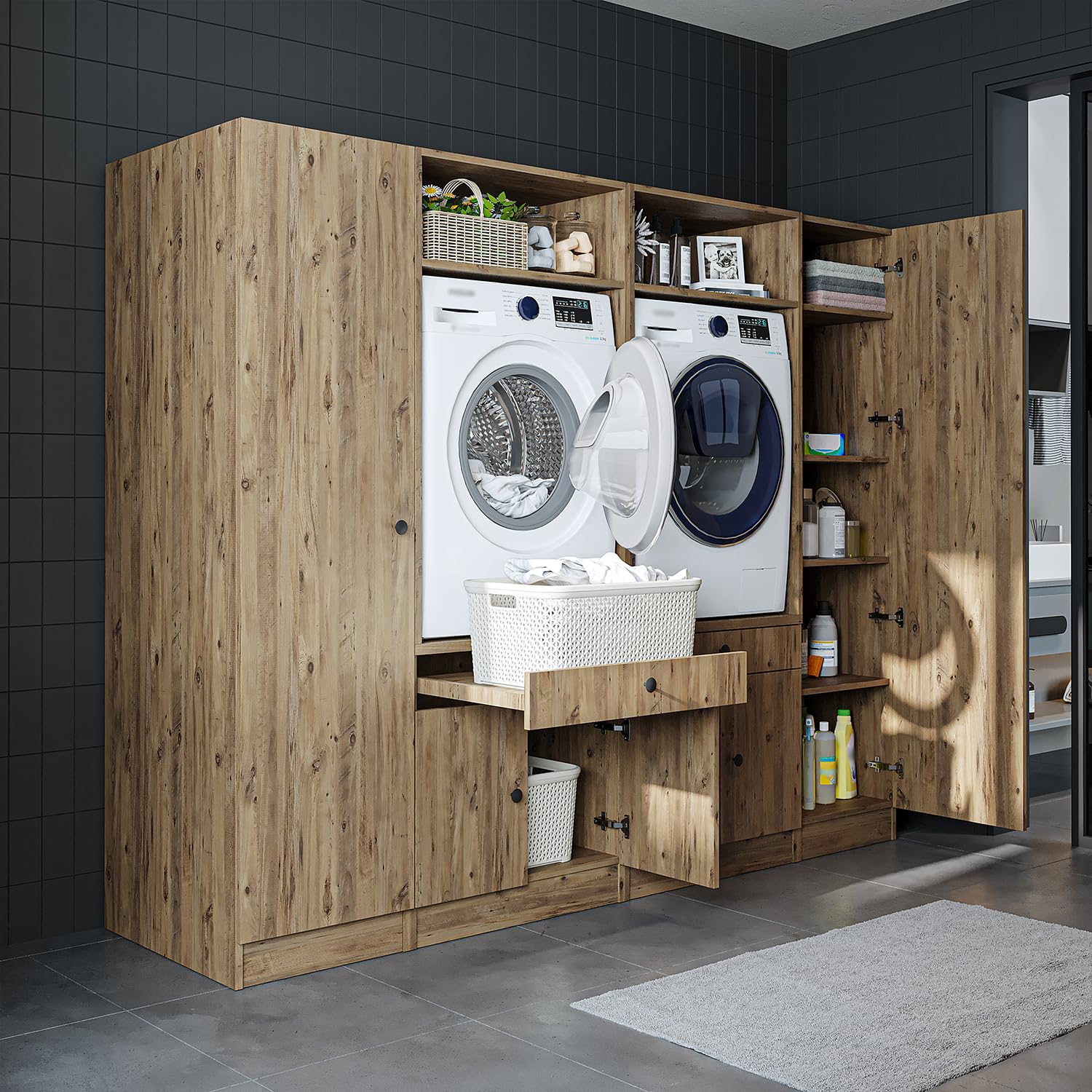 roomart-schrankwand-f-r-waschk-che-224-cm-hochschrank-mit-ausziehbrett-variante- image 3