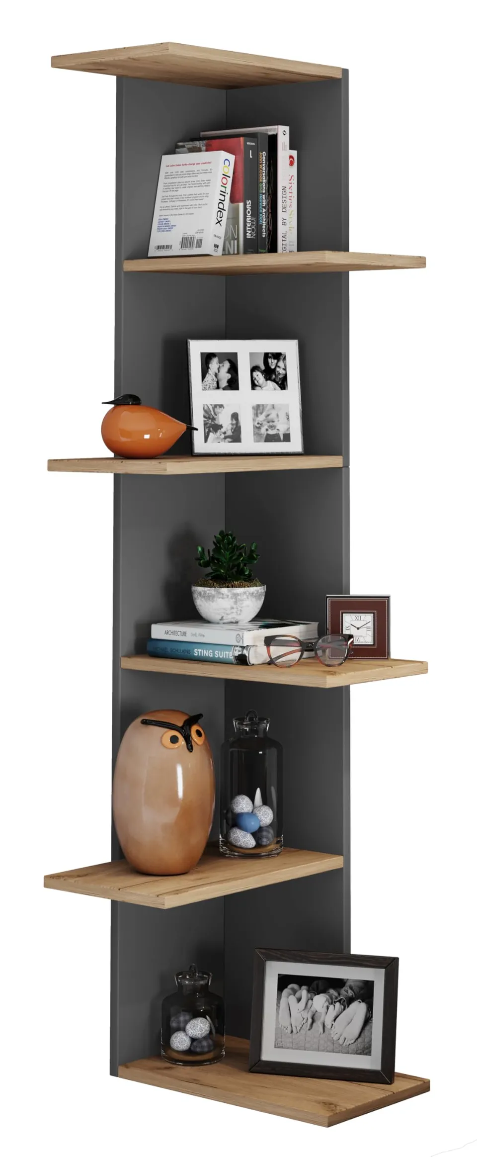 vcm-wandregal-nulis-anthrazit-honig-eiche-37x37x140-cm-5-f-cher-holzwerkstoff image 1