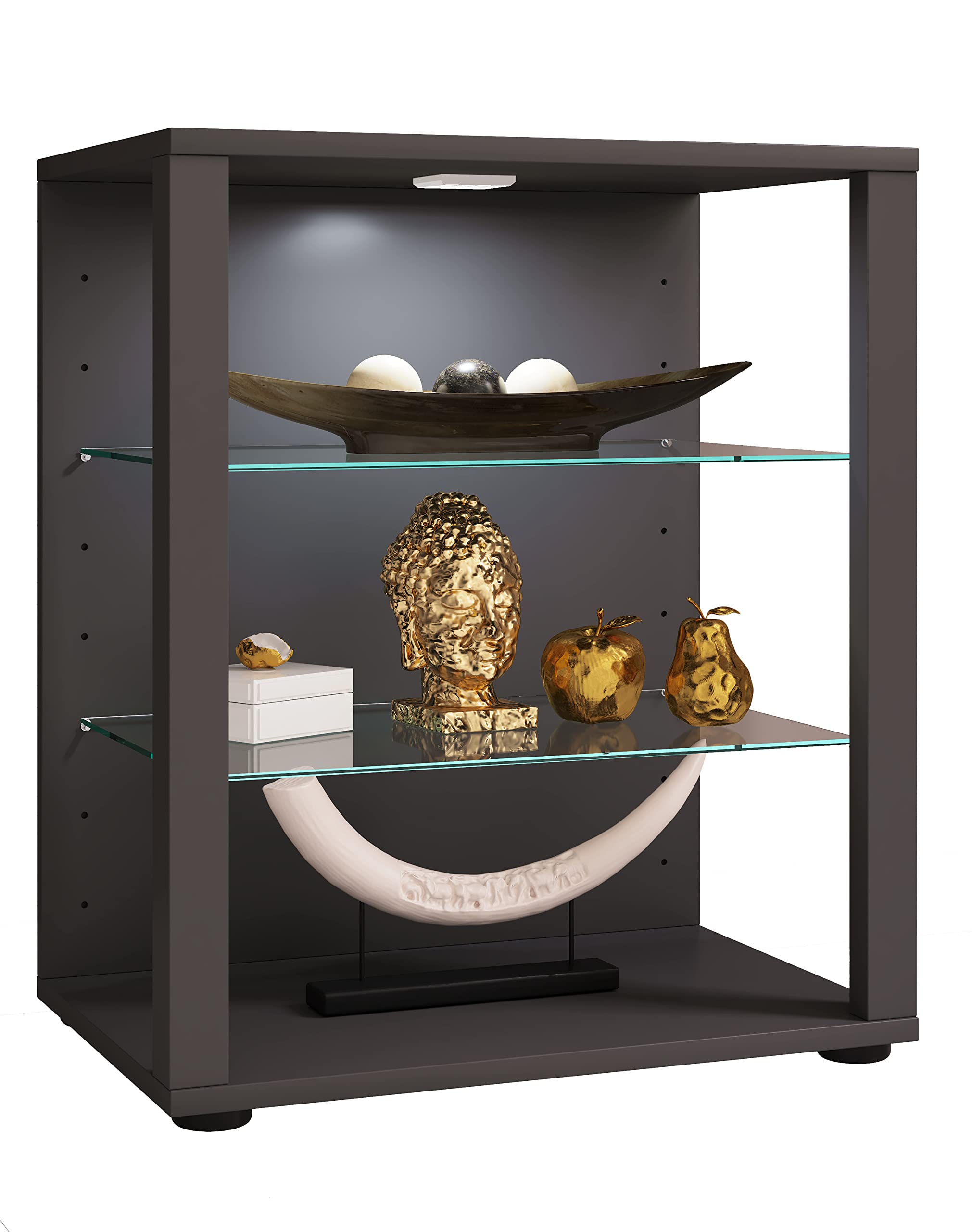 vcm-standvitrine-anthrazit-ca-70-x-35-x-90-cm-mit-3-f-chern-pr-sentationsvitrine image 1