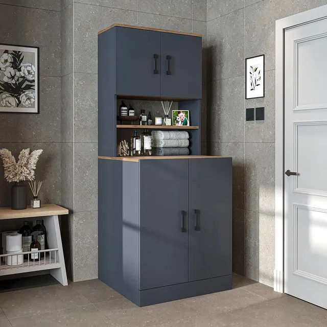 roomart-waschmaschinenschrank-mit-oberschrank-anthrazit-eiche-70-x-180-x-69-cm image 1