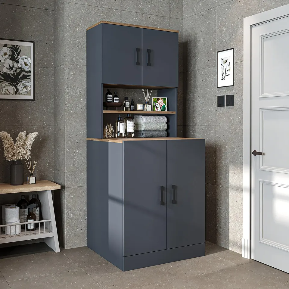 roomart-waschmaschinenschrank-mit-oberschrank-anthrazit-eiche-70-x-180-x-69-cm image 1
