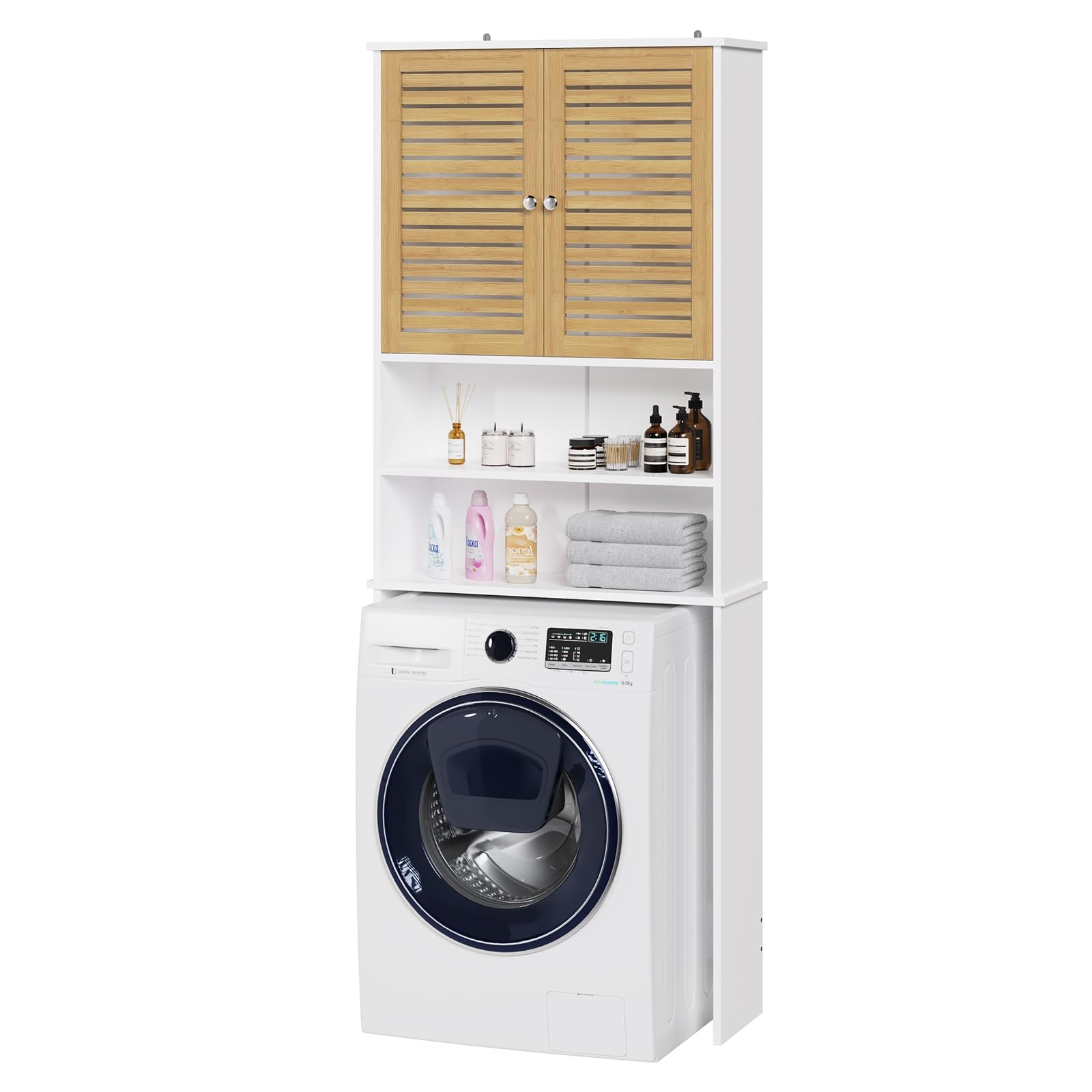 forabamb-waschmaschinenschrank-hochschrank-mit-2-bambust-ren-2-offene-f-cher-185 image 1