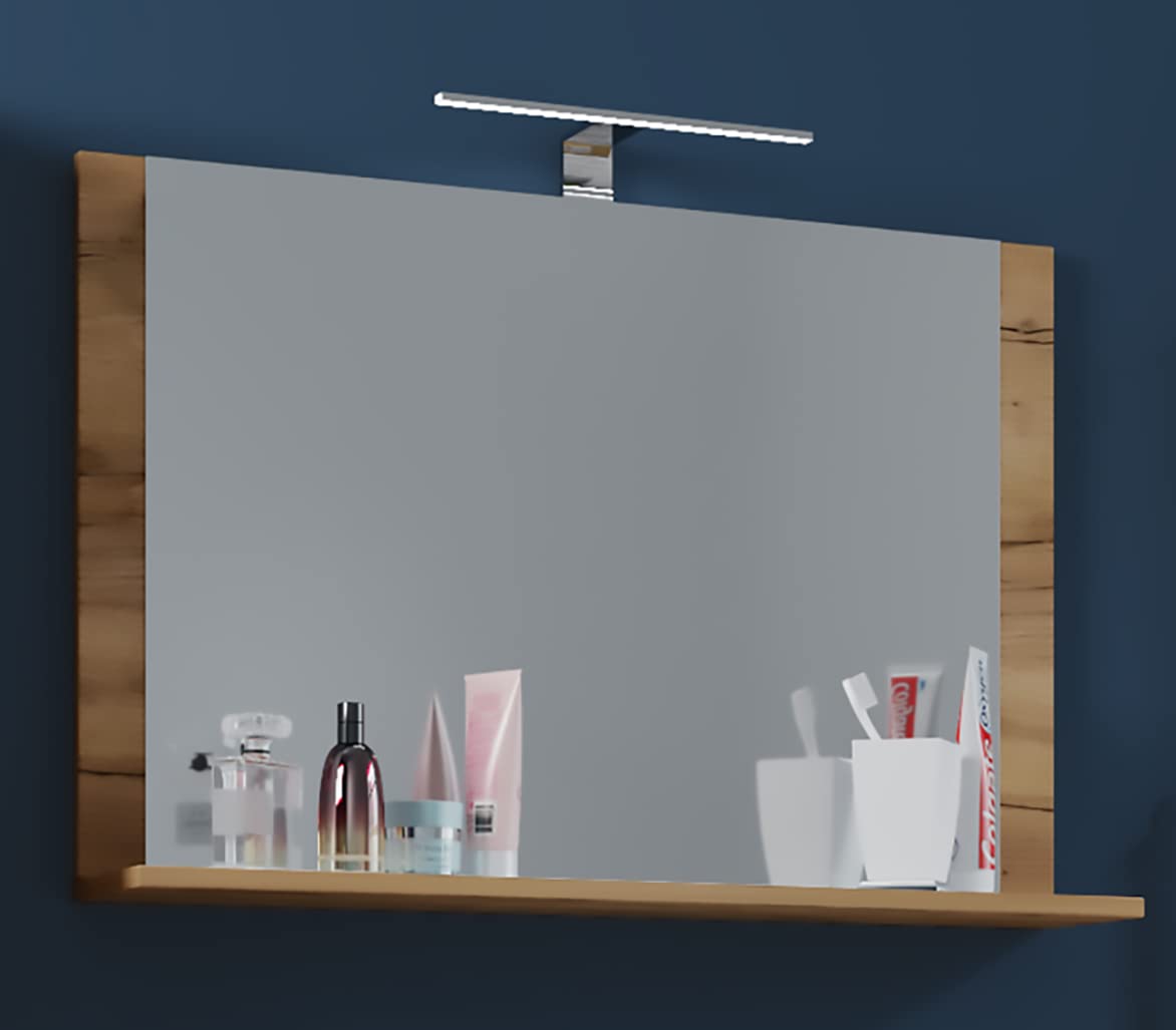 vcm-badspiegel-lendas-honig-eiche-rahmenloser-wandspiegel-mit-ablage-55x60x17-cm image 2