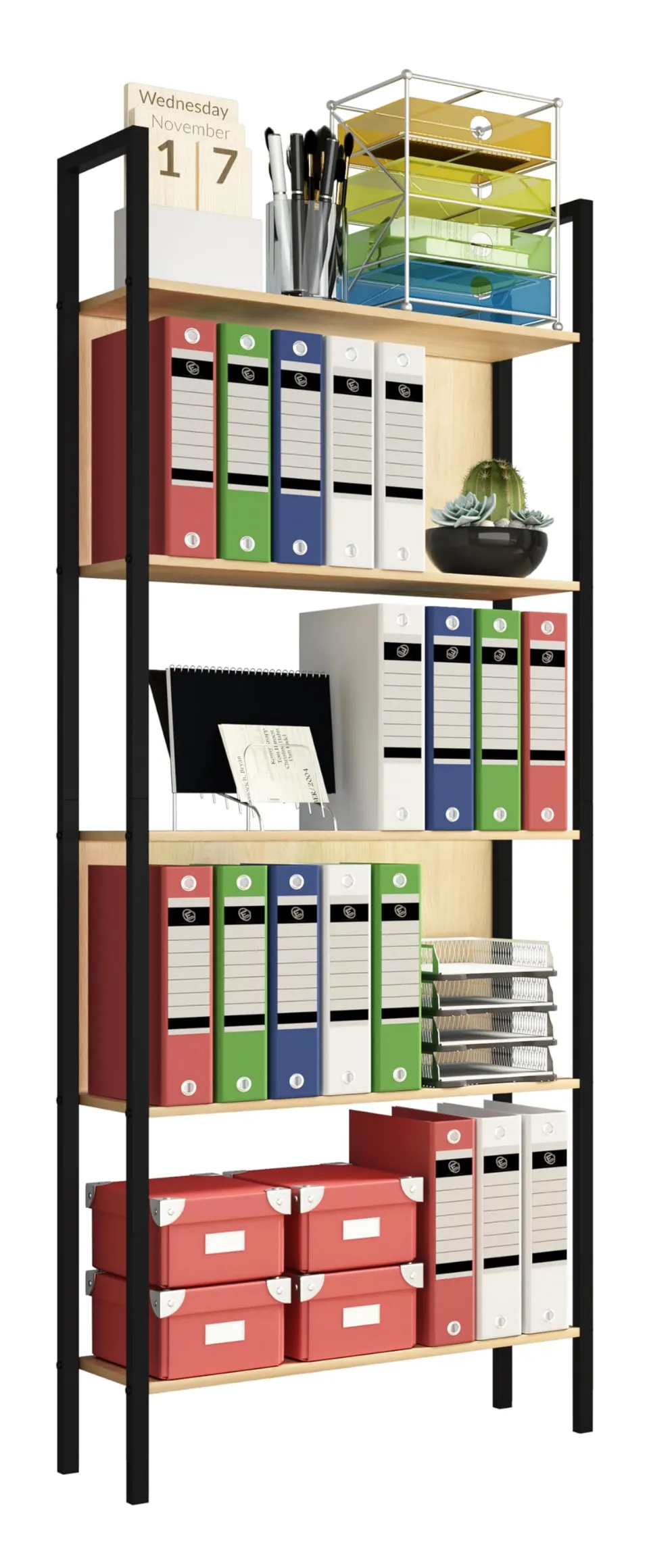 vcm-b-roregal-honig-eiche-62x24x165-cm-5-f-cher-standregal-b-cherregal image 1