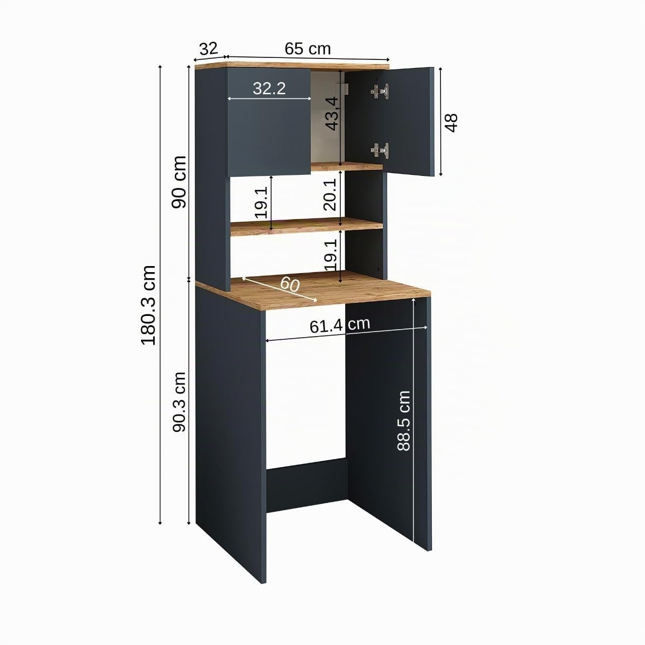 roomart-atlantic-waschmaschinenschrank-anthrazit-eiche-65x181x60-cm image 2