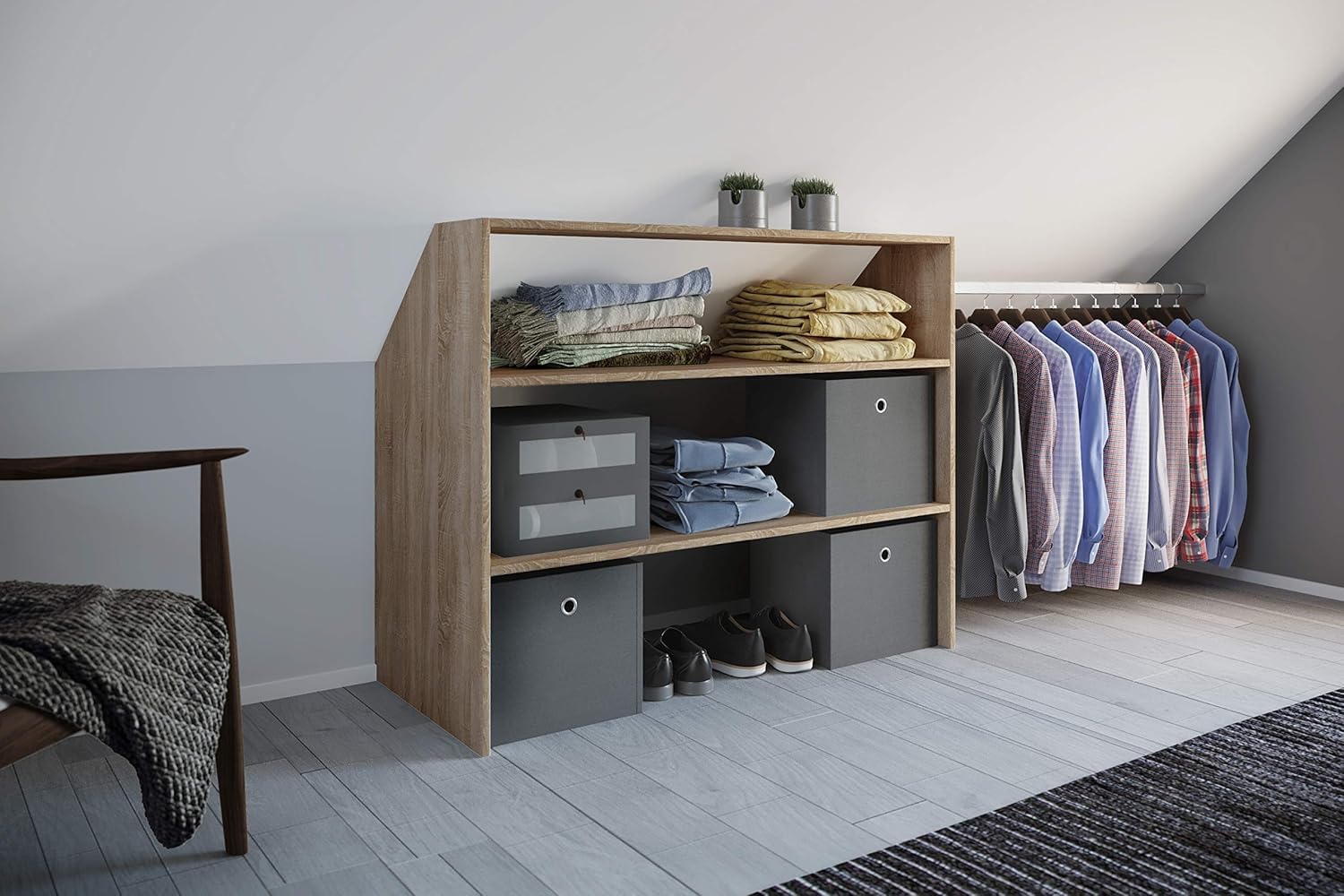vcm-kleiderschrank-sonoma-eiche-90x50x100-cm-3-offene-f-cher-garderobenregal image 4