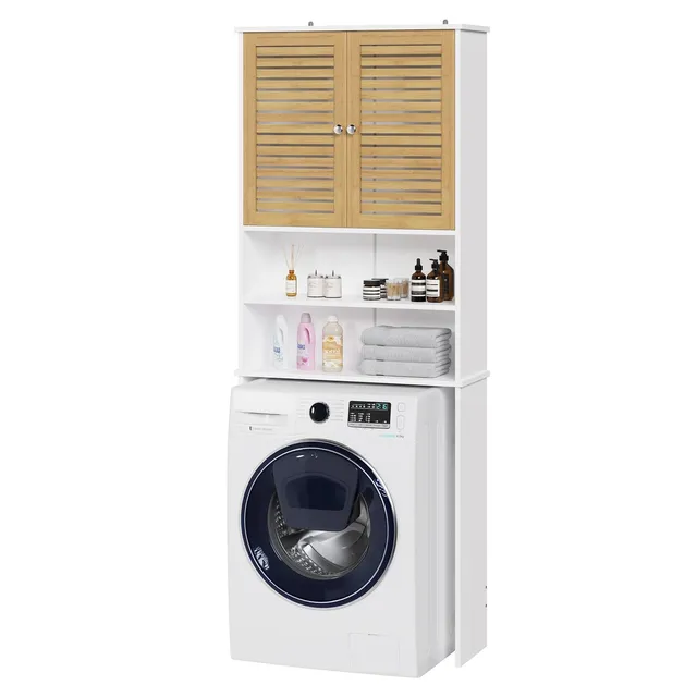 forabamb-waschmaschinenschrank-hochschrank-mit-2-bambust-ren-2-offene-f-cher-185 image 1