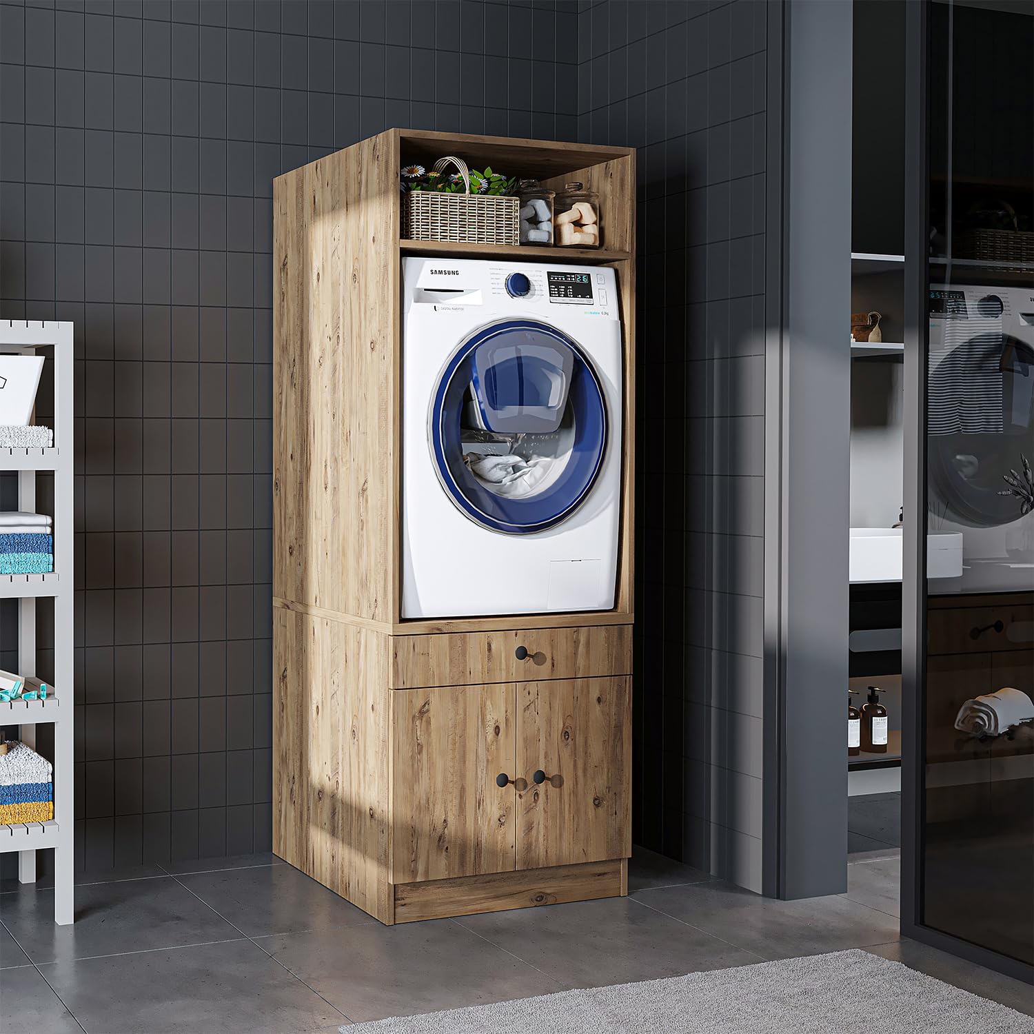 roomart-waschmaschinenschrank-mit-ausziehplatte-schublade-eiche-1-schrank-mit-sc image 3