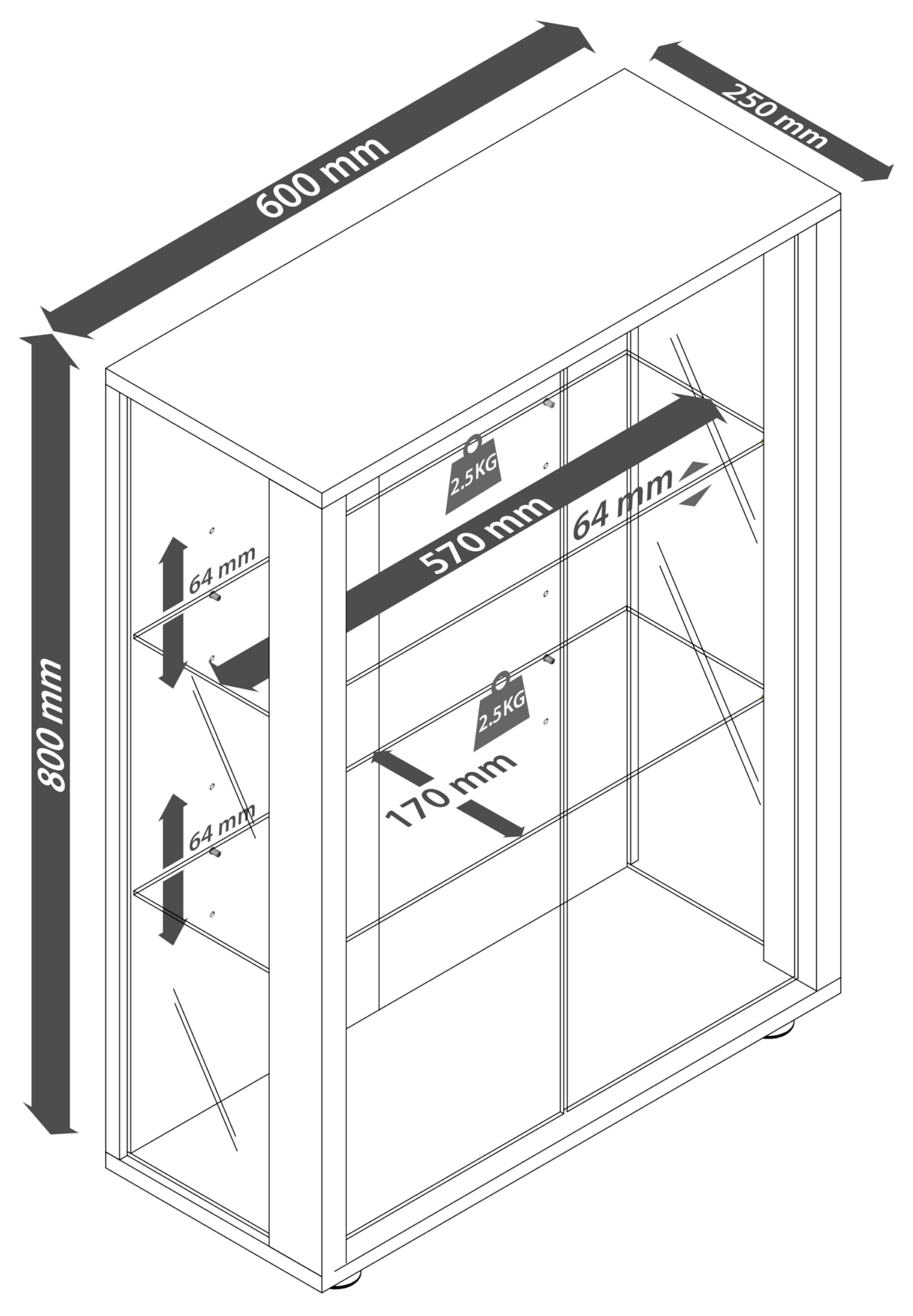 vcm-standvitrine-floka-wei-60x25x80-cm-2-t-ren-3-f-cher-esg-sicherheitsglas image 3