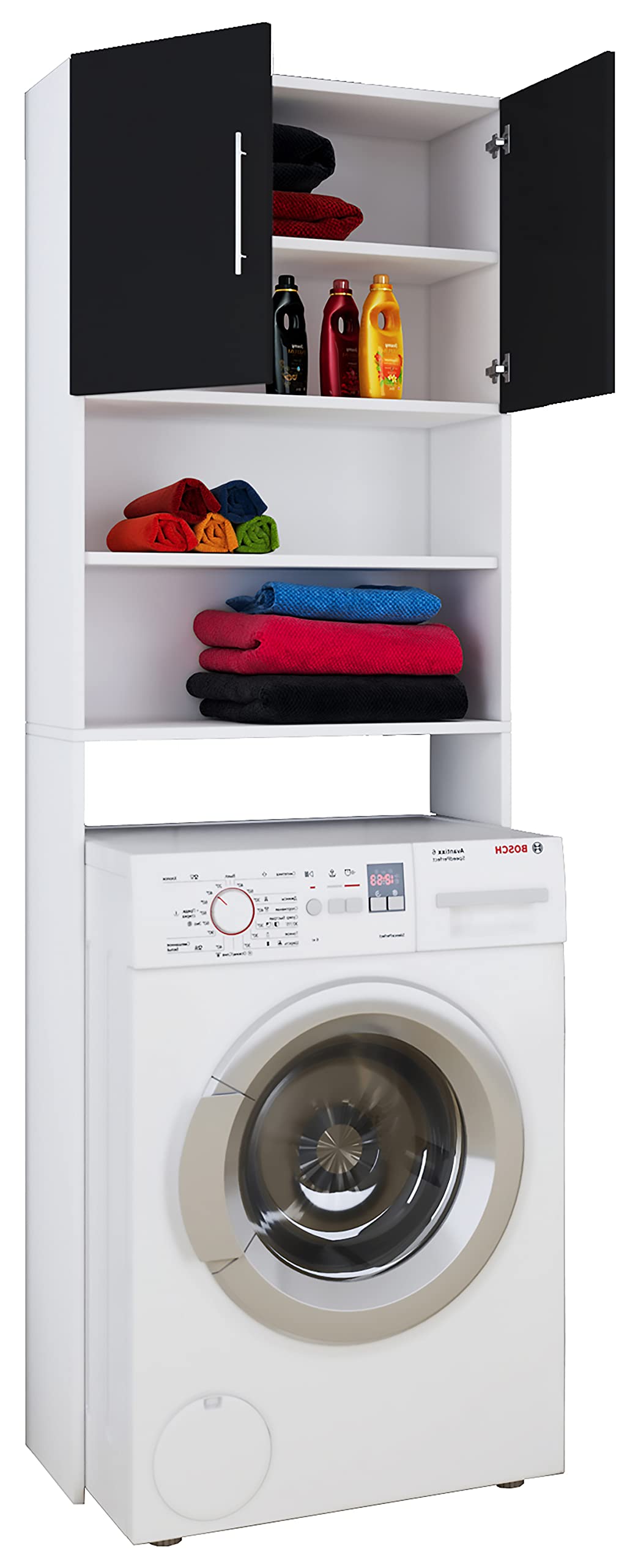 vcm-badm-bel-waschmaschinenschrank-wei-honig-eiche-64x25x190-cm-2-t-ren-5-f-cher image 7