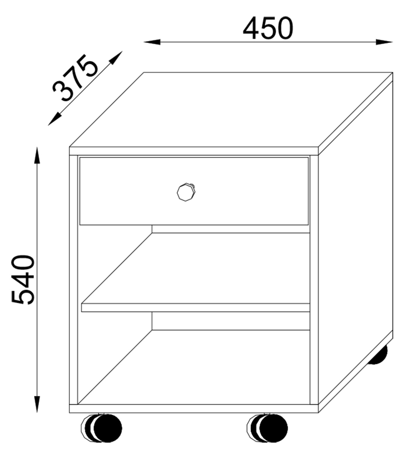 vcm-rolda-nachttisch-schwarz-45x38x54-cm-1-schublade-2-offene-f-cher-4-laufrolle image 3