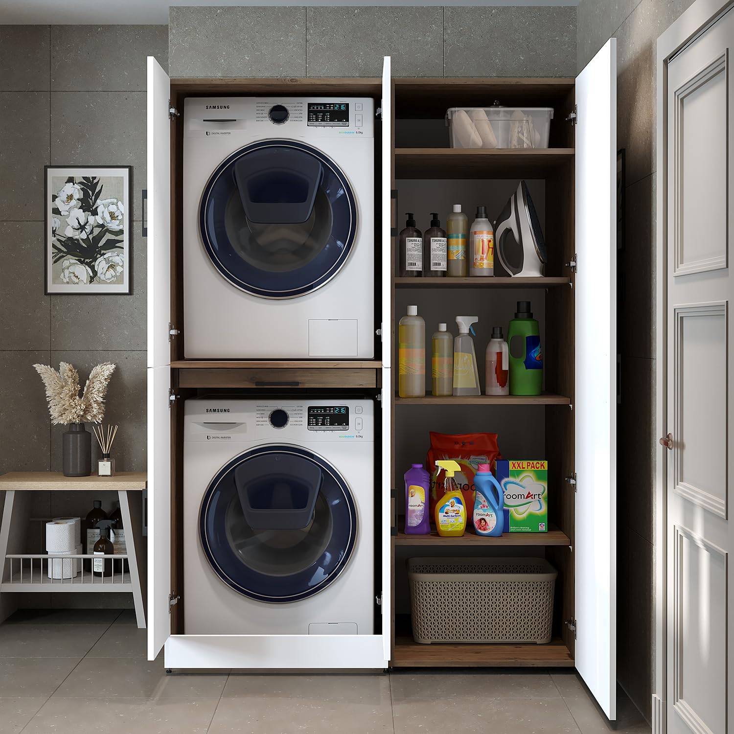 roomart-dora-waschmaschinenschrank-set-130-cm-f-r-trockner-waschmaschine-mit-t-r image 6