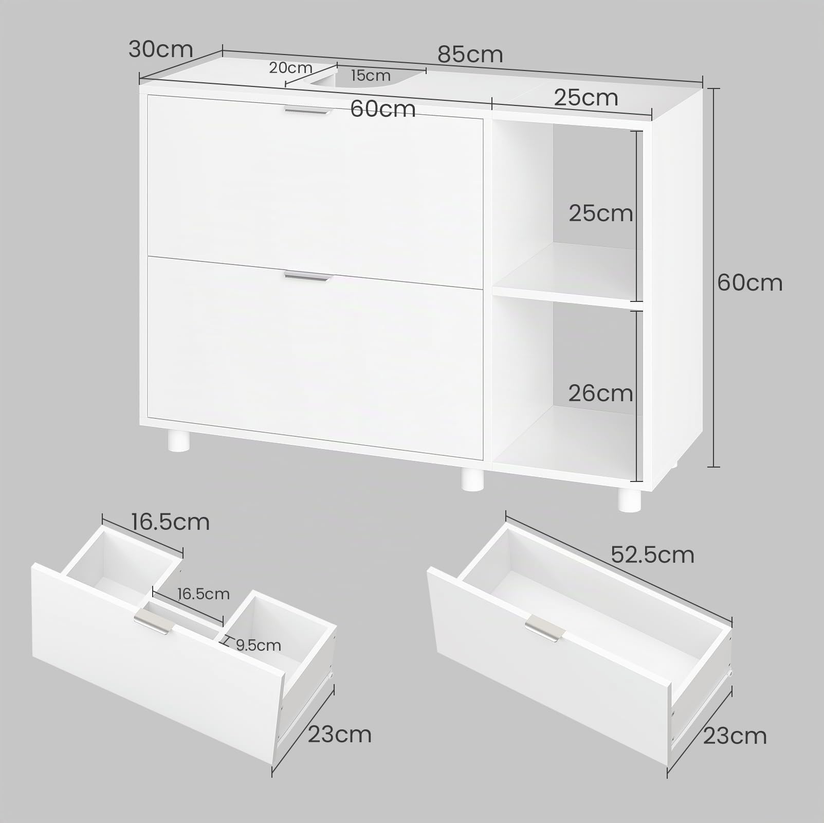 forabamb-waschbeckenunterschrank-wei-30x85x60-cm-badunterschrank-mit-2-schublade image 3