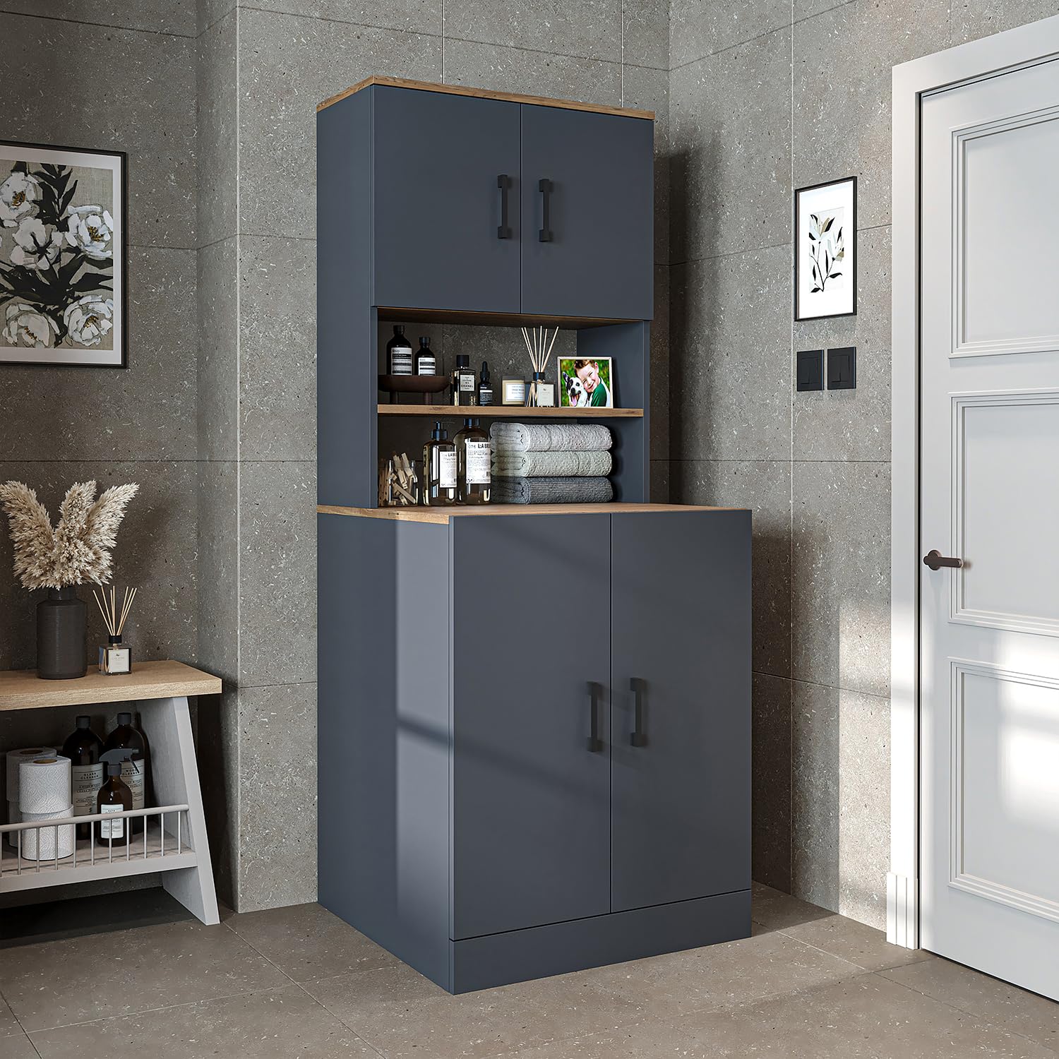 roomart-waschmaschinenschrank-mit-oberschrank-anthrazit-eiche-70-x-180-x-69-cm image 1