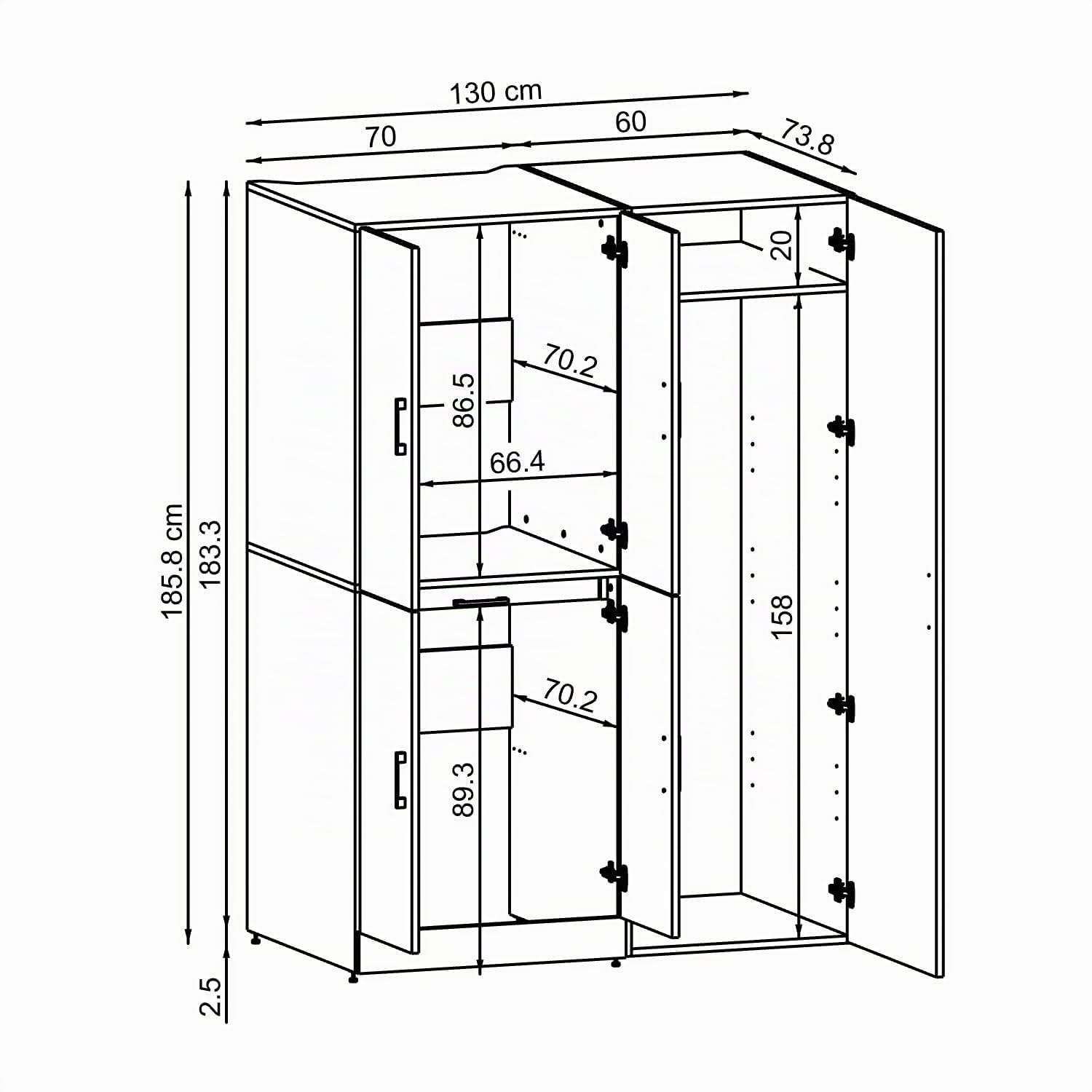 roomart-dora-waschmaschinenschrank-set-130-cm-f-r-trockner-waschmaschine-mit-t-r image 2