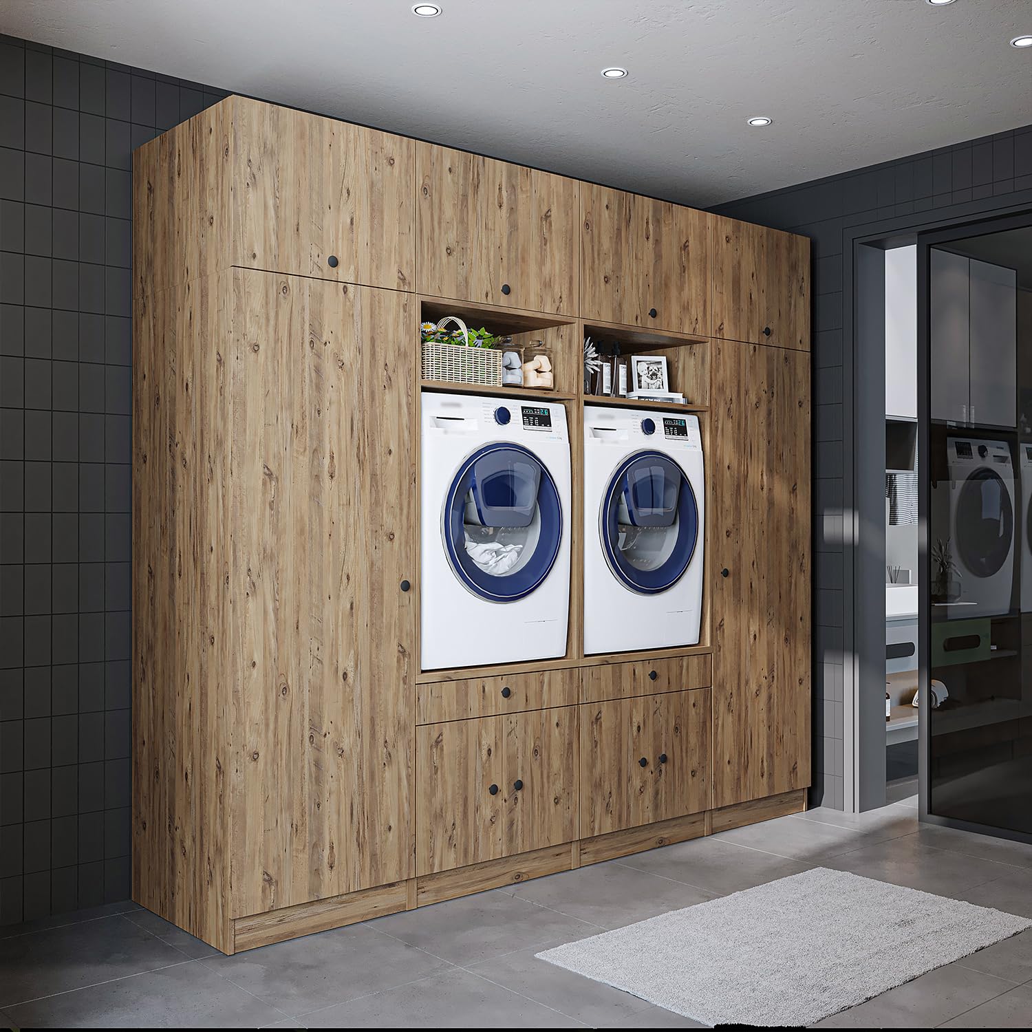 roomart-schrankwand-f-r-waschk-che-hauswirtschaftsraum-254-cm-breit-schwarz-eich image 8