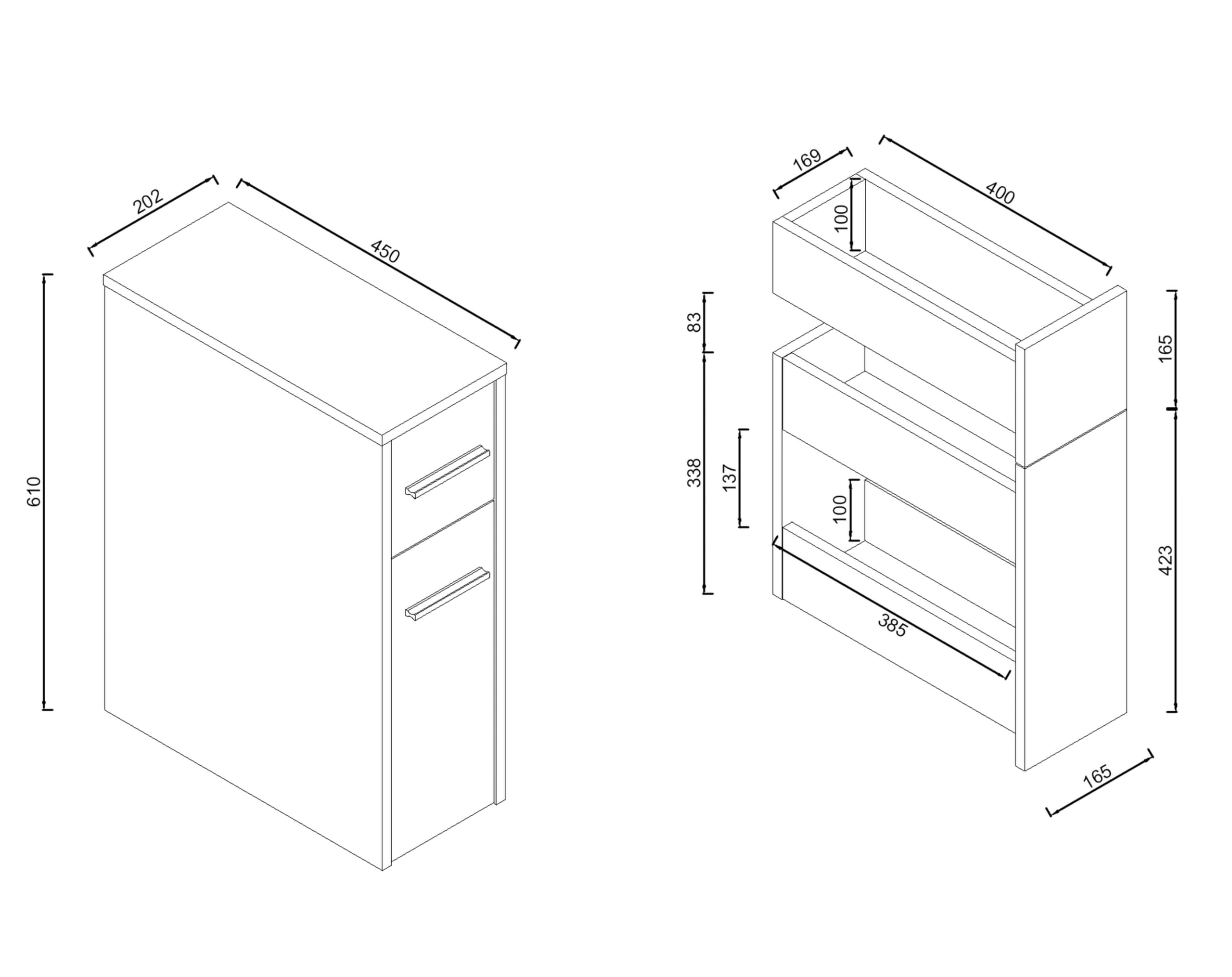vcm-badm-bel-midischrank-wei-schwarz-20x45x61-cm-2-schubladen-hochschrank-f-r-sc image 3
