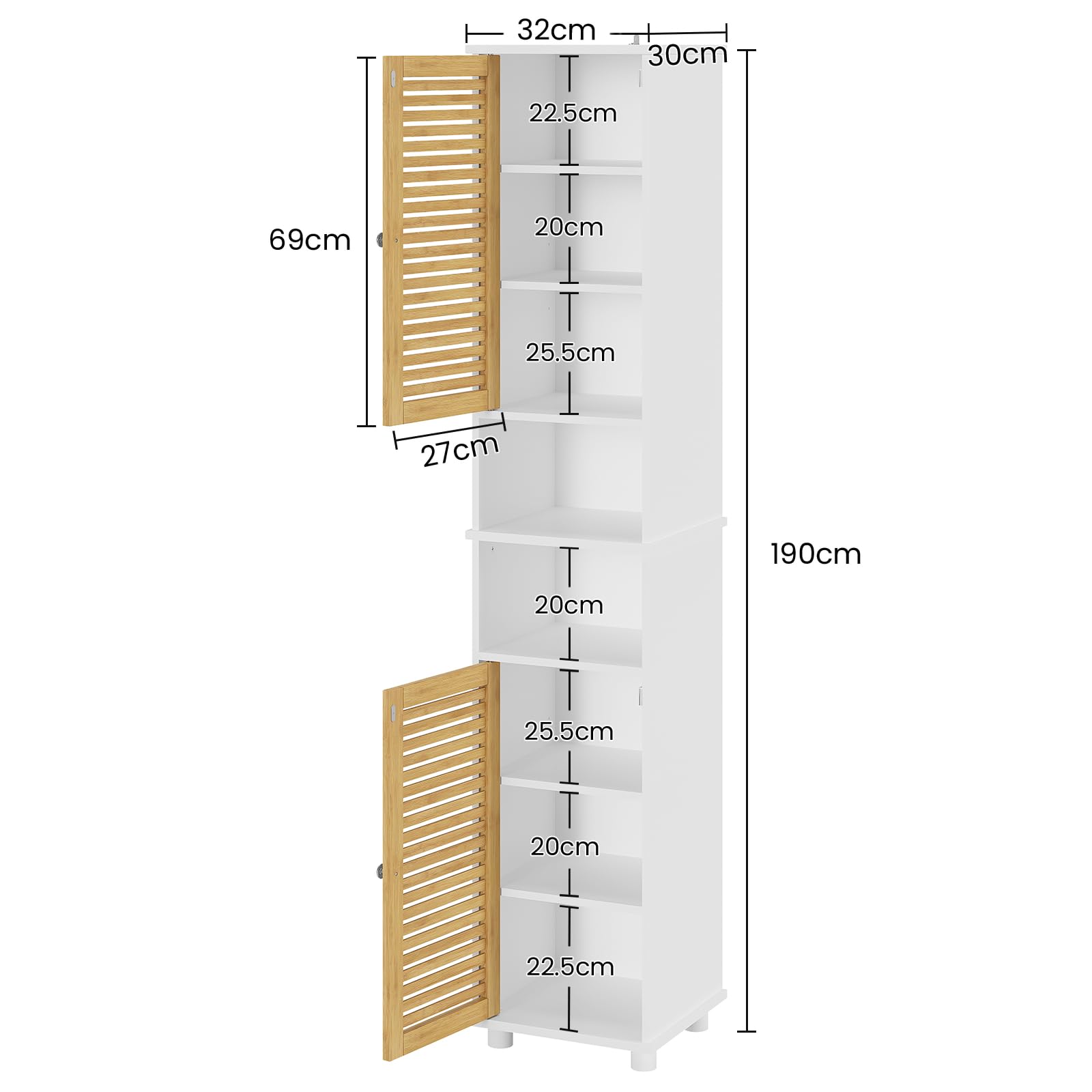 forabamb-badezimmer-hochschrank-badschrank-mit-2-bambust-ren-2-offenen-f-chern-3 image 3