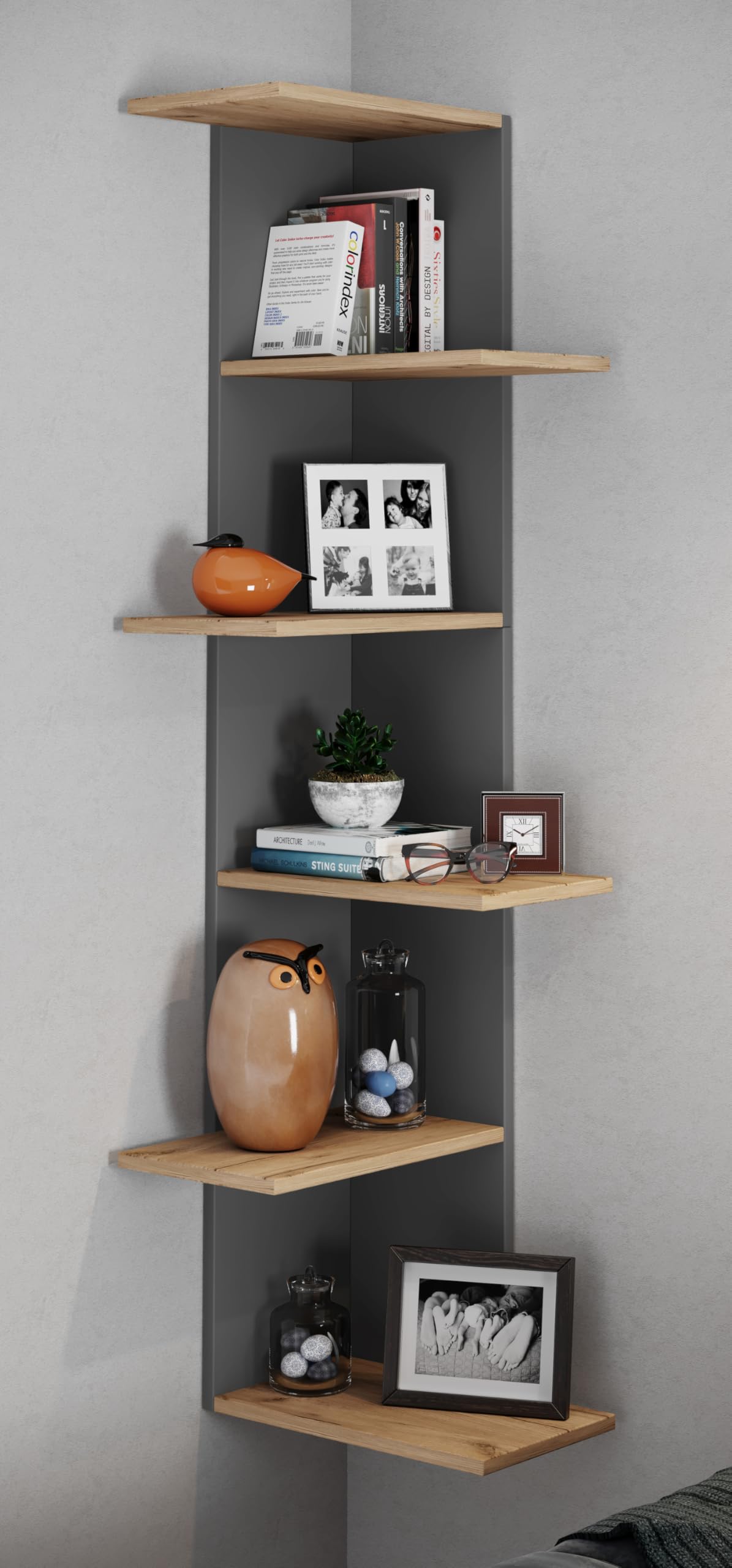 vcm-wandregal-nulis-anthrazit-honig-eiche-37x37x140-cm-5-f-cher-holzwerkstoff image 2
