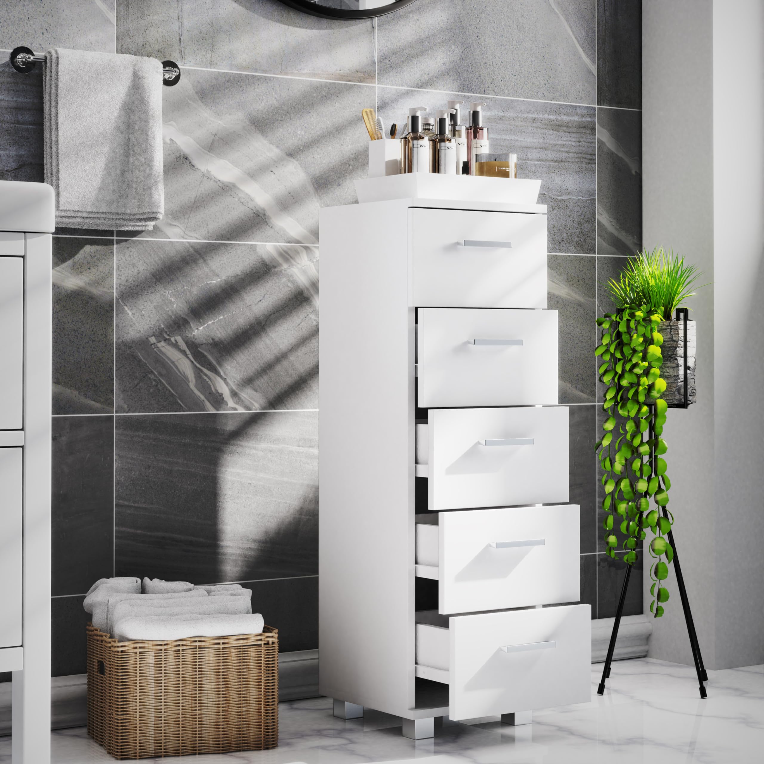 vcm-midischrank-wei-30x30x90-cm-5-schubladen-hochschrank-melaminbeschichtung image 2