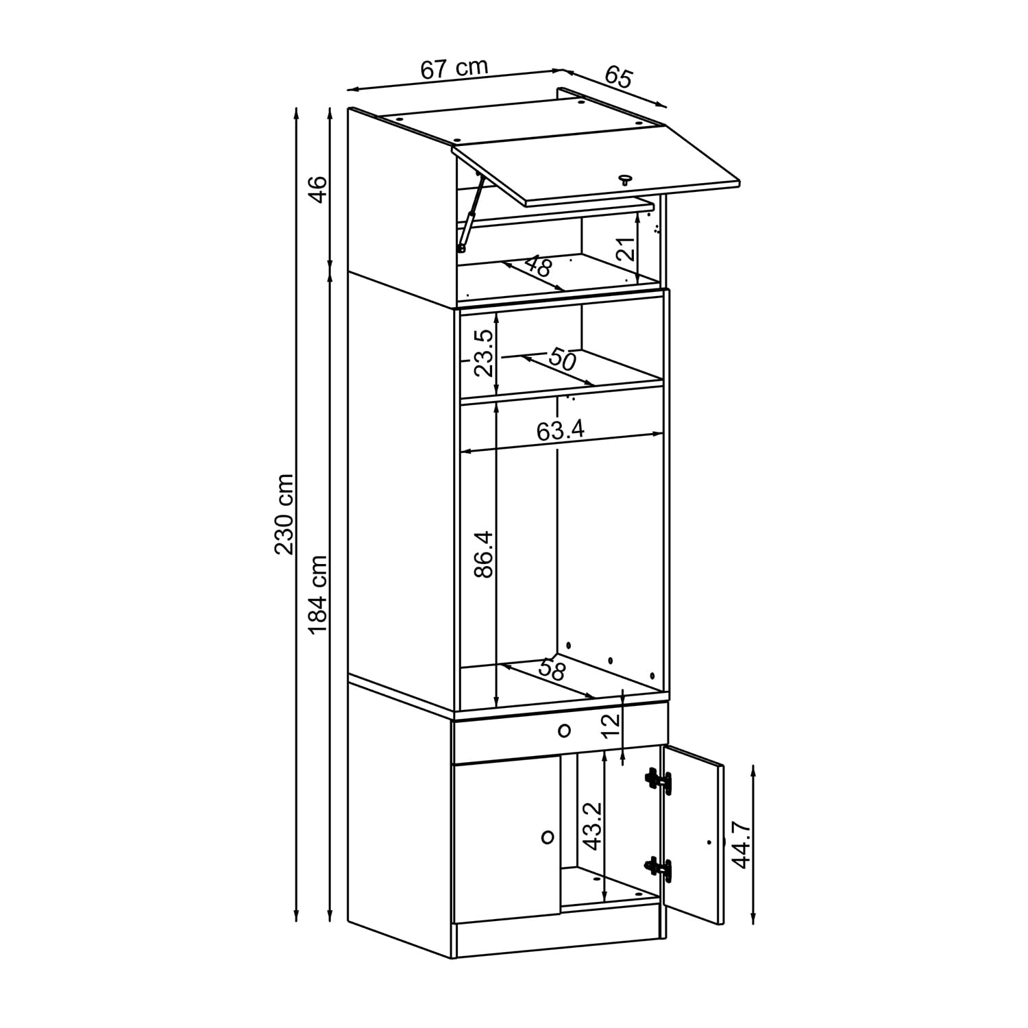 roomart-waschmaschinenschrank-waschturm-230-cm-schwarz-eiche-mit-ausziehplatte-s image 2