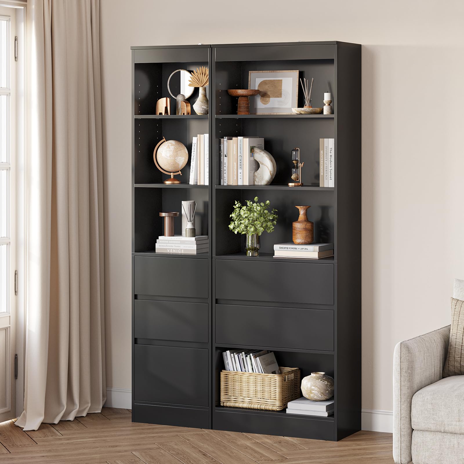 forabamb-badezimmerschrank-hochschrank-schwarz-180x40x30-cm-mit-3-schubladen-und image 7