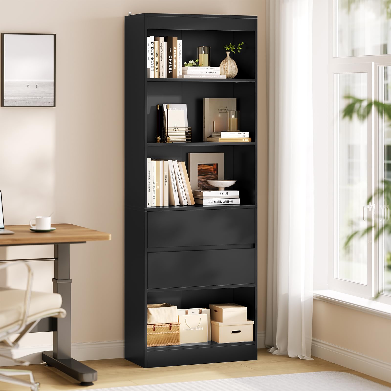 forabamb-b-cherregal-schwarz-180x60x24-cm-hochschrank-mit-2-schubladen-und-4-ver image 8