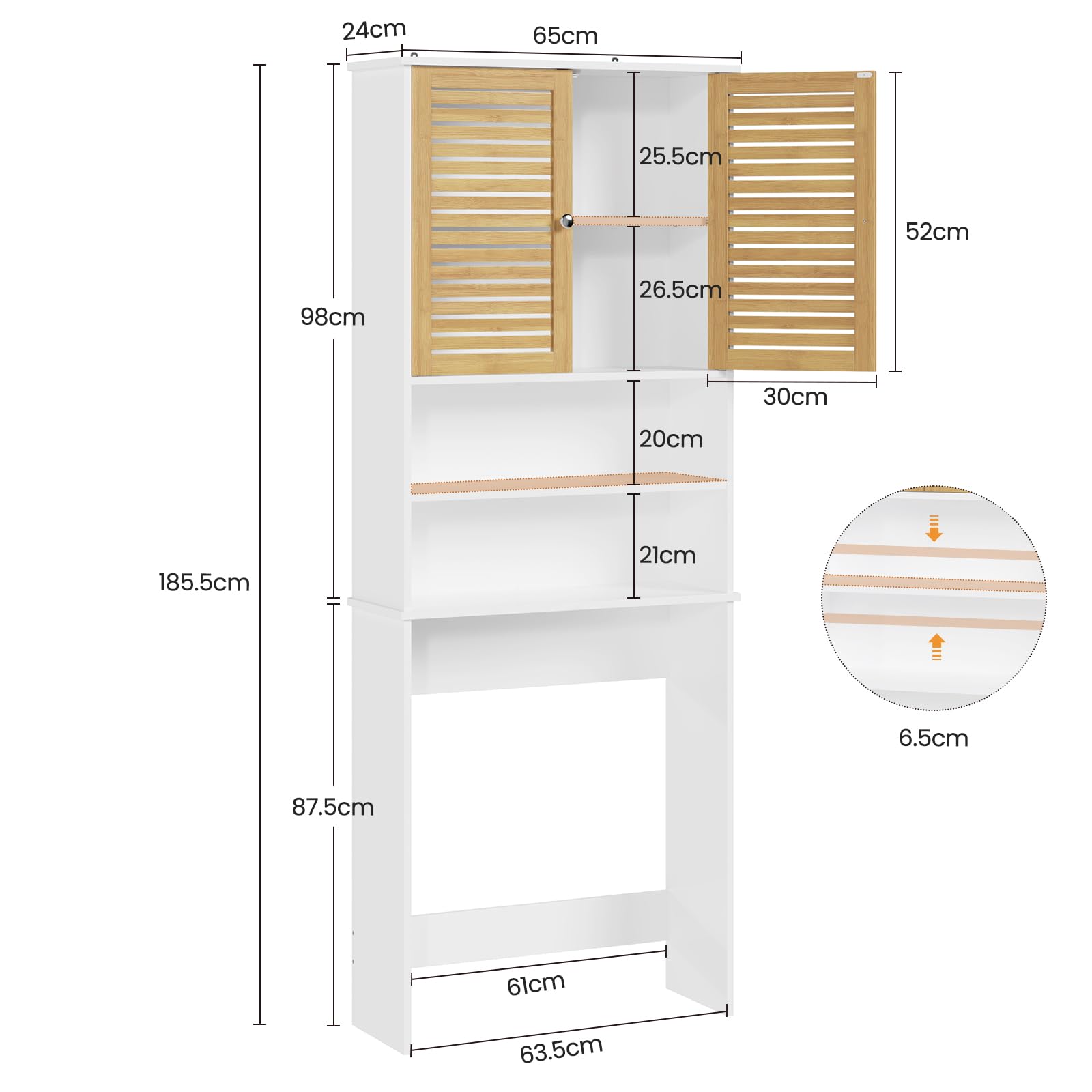 forabamb-waschmaschinenschrank-hochschrank-mit-2-bambust-ren-2-offene-f-cher-185 image 3