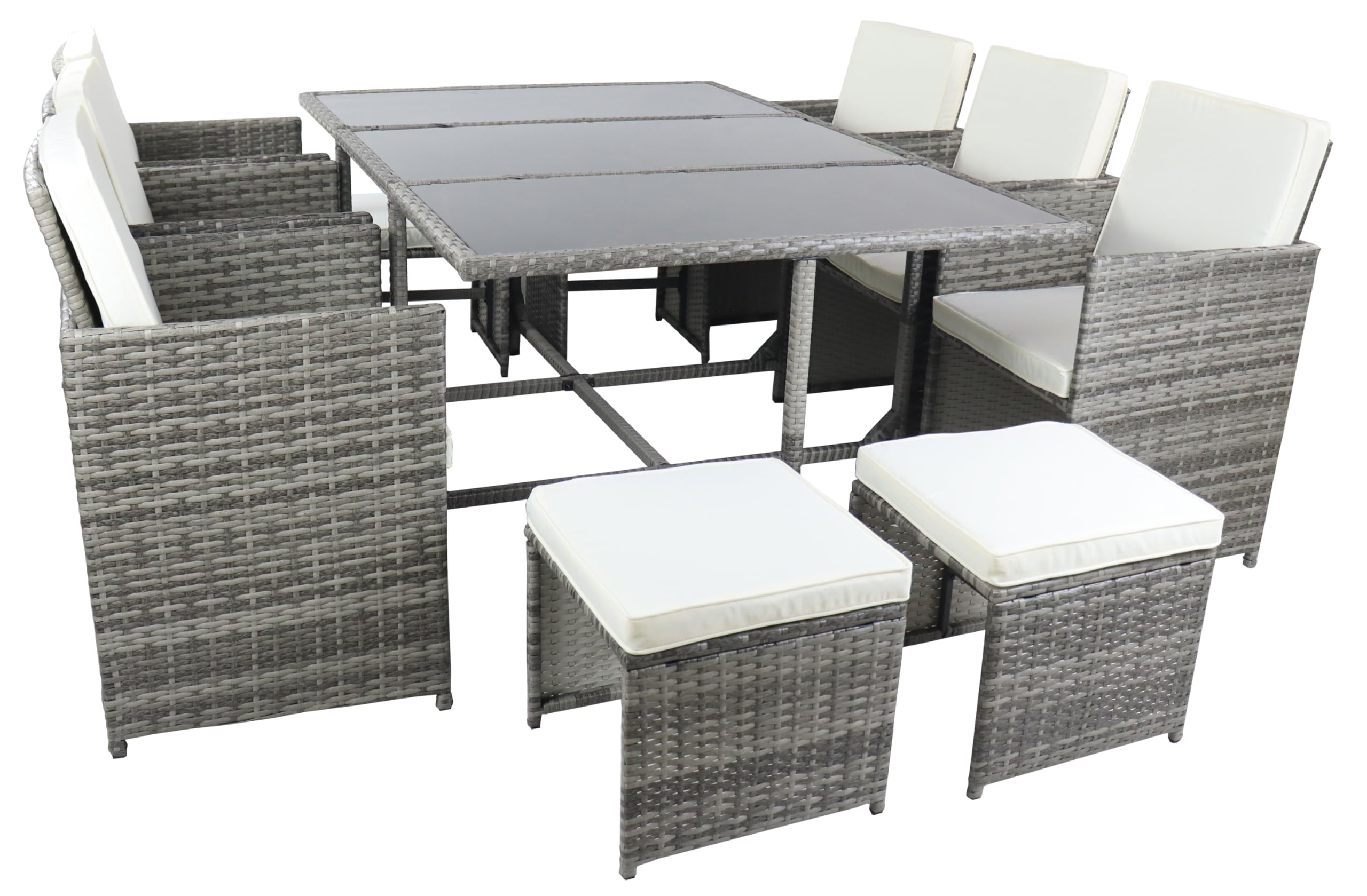 vcm-raloso-9-teiliges-gartenm-bel-set-rattan-1-tisch-6-st-hle-2-hocker-glasplatt image 2