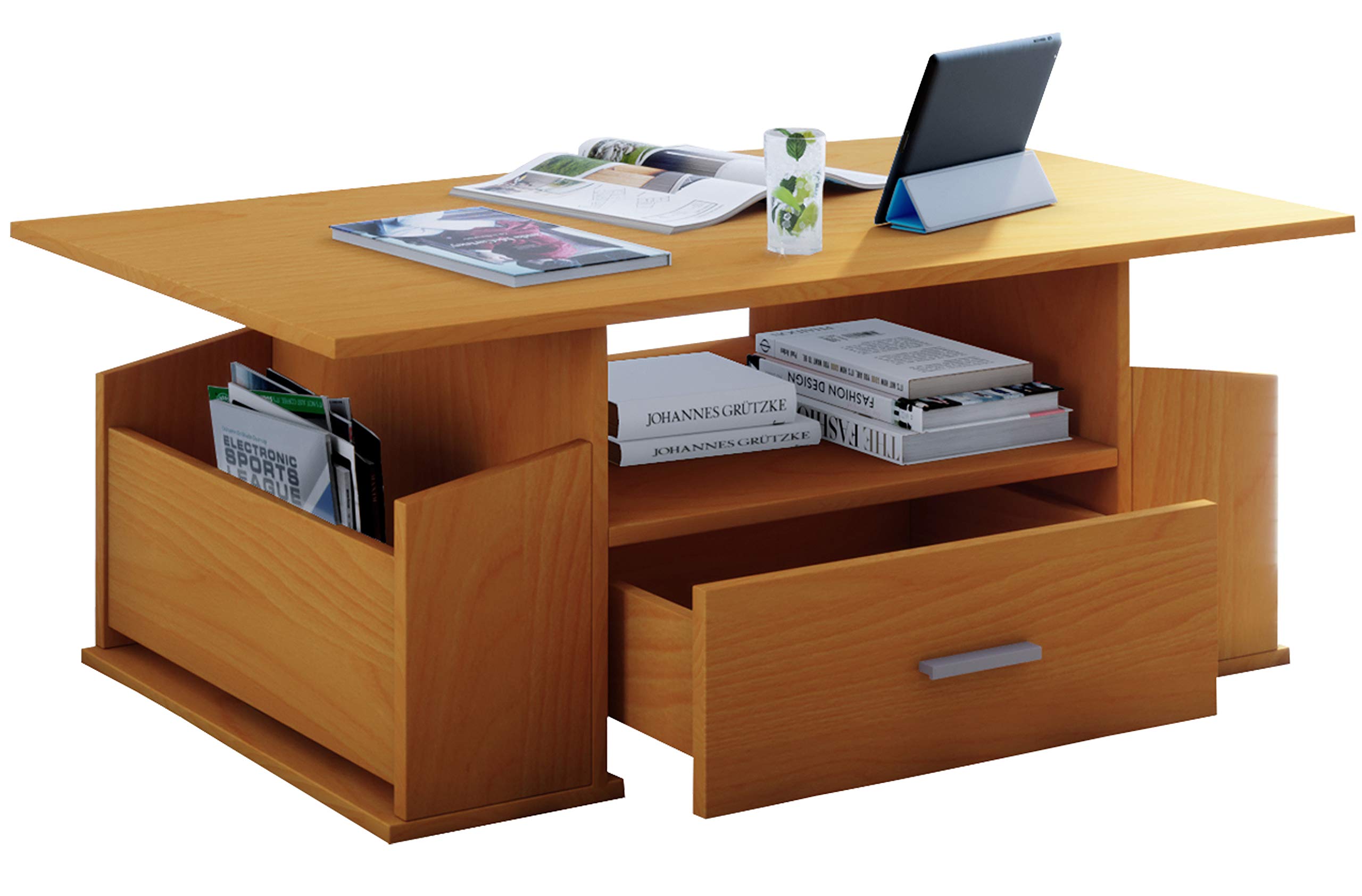 vcm-couchtisch-buche-110x52x44-cm-3-f-cher-1-schublade-holzwerkstoff image 1