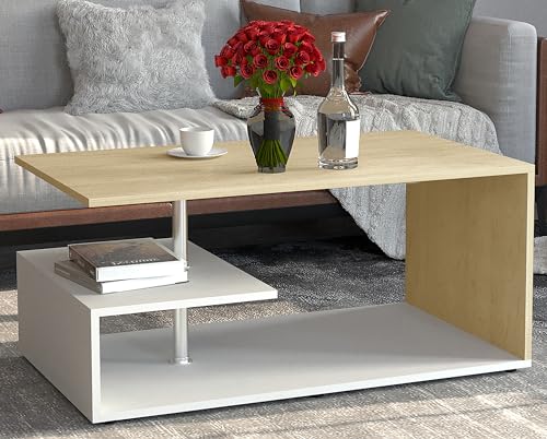 vcm-couchtisch-wei-honig-eiche-91x53x42-cm-2-f-cher-holzwerkstoff-wohnzimmer image 7