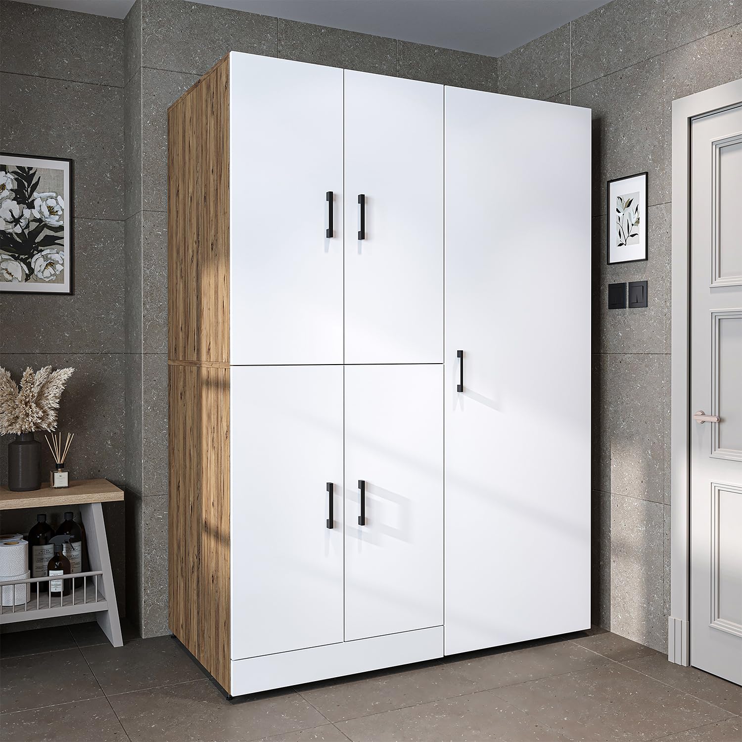 roomart-dora-waschmaschinenschrank-set-130-cm-f-r-trockner-waschmaschine-mit-t-r image 3