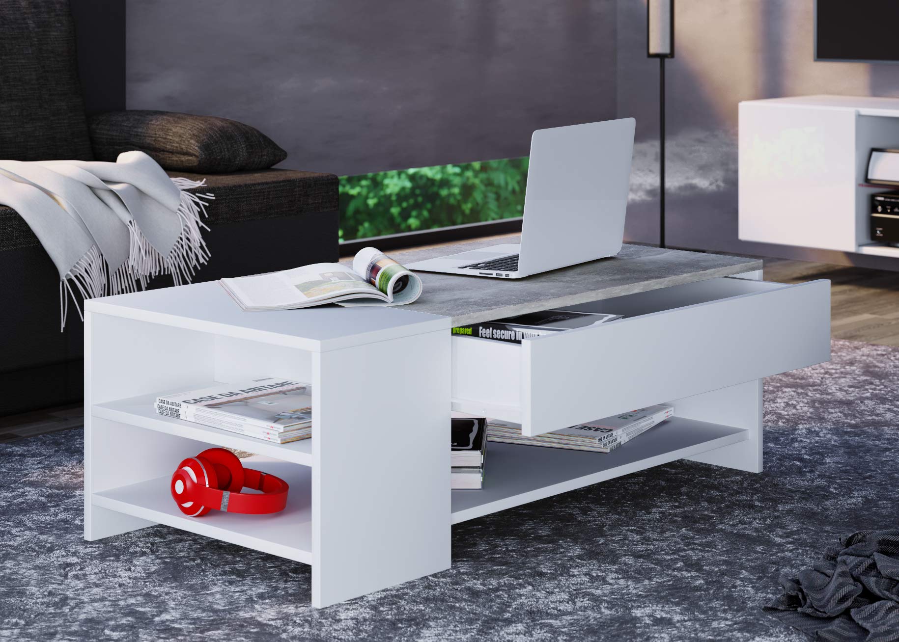 vcm-couchtisch-wei-beton-optik-100x50x35-cm-3-f-cher-schublade-holzwerkstoff-mit image 2