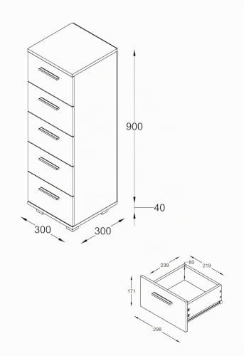 vcm-midischrank-wei-30x30x90-cm-5-schubladen-hochschrank-melaminbeschichtung image 8