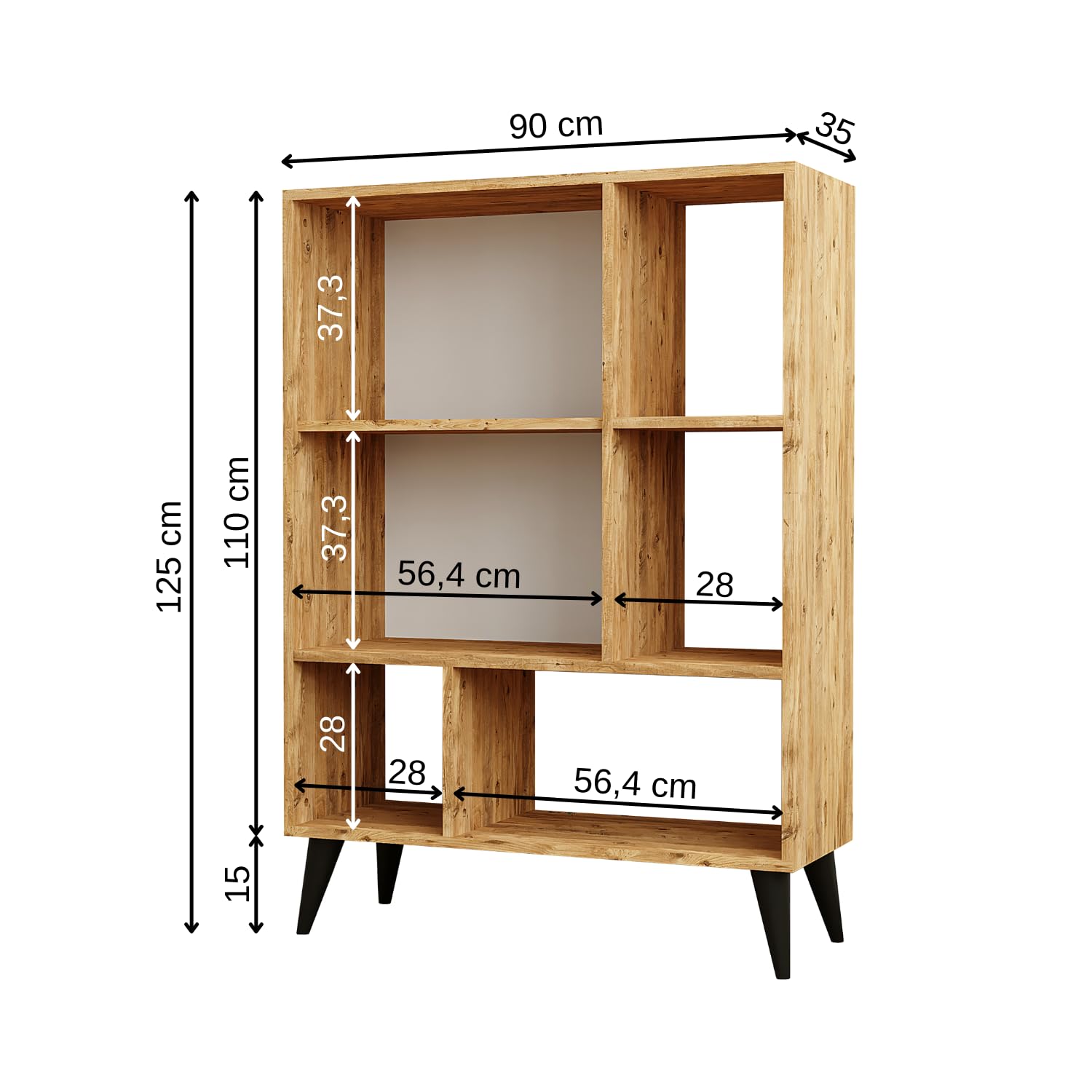 roomart-mehrzweckschrank-wei-eiche-125x90x35-cm-sideboard-mit-4-offenen-f-chern- image 2