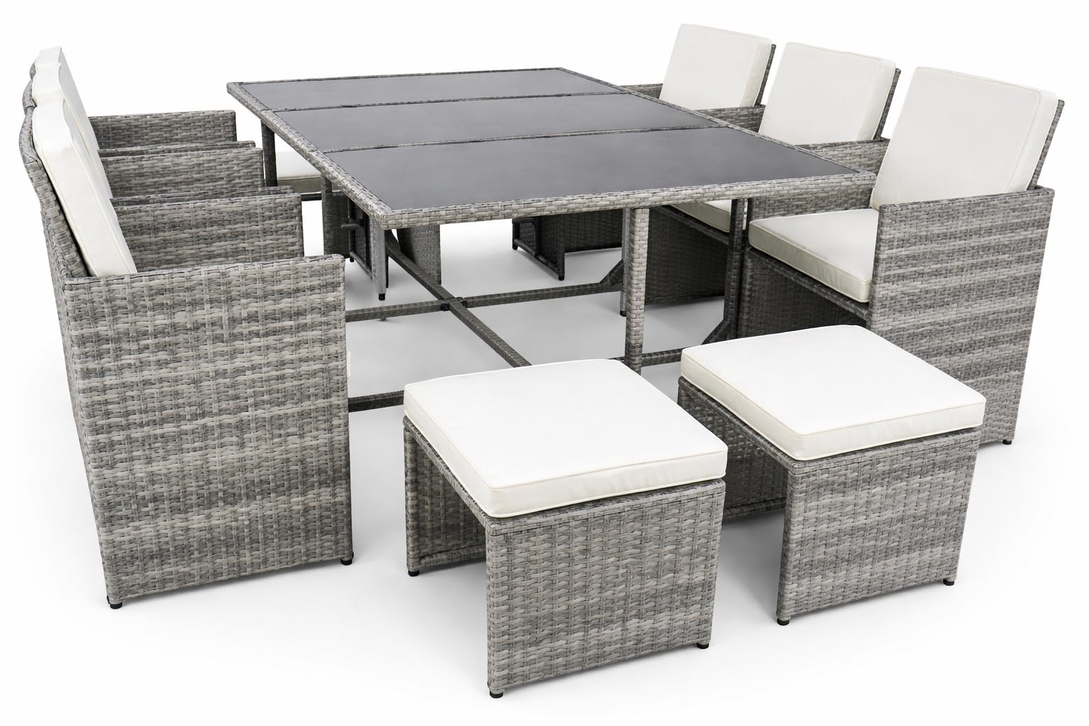 vcm-raloso-9-teiliges-gartenm-bel-set-rattan-1-tisch-6-st-hle-2-hocker-glasplatt image 1