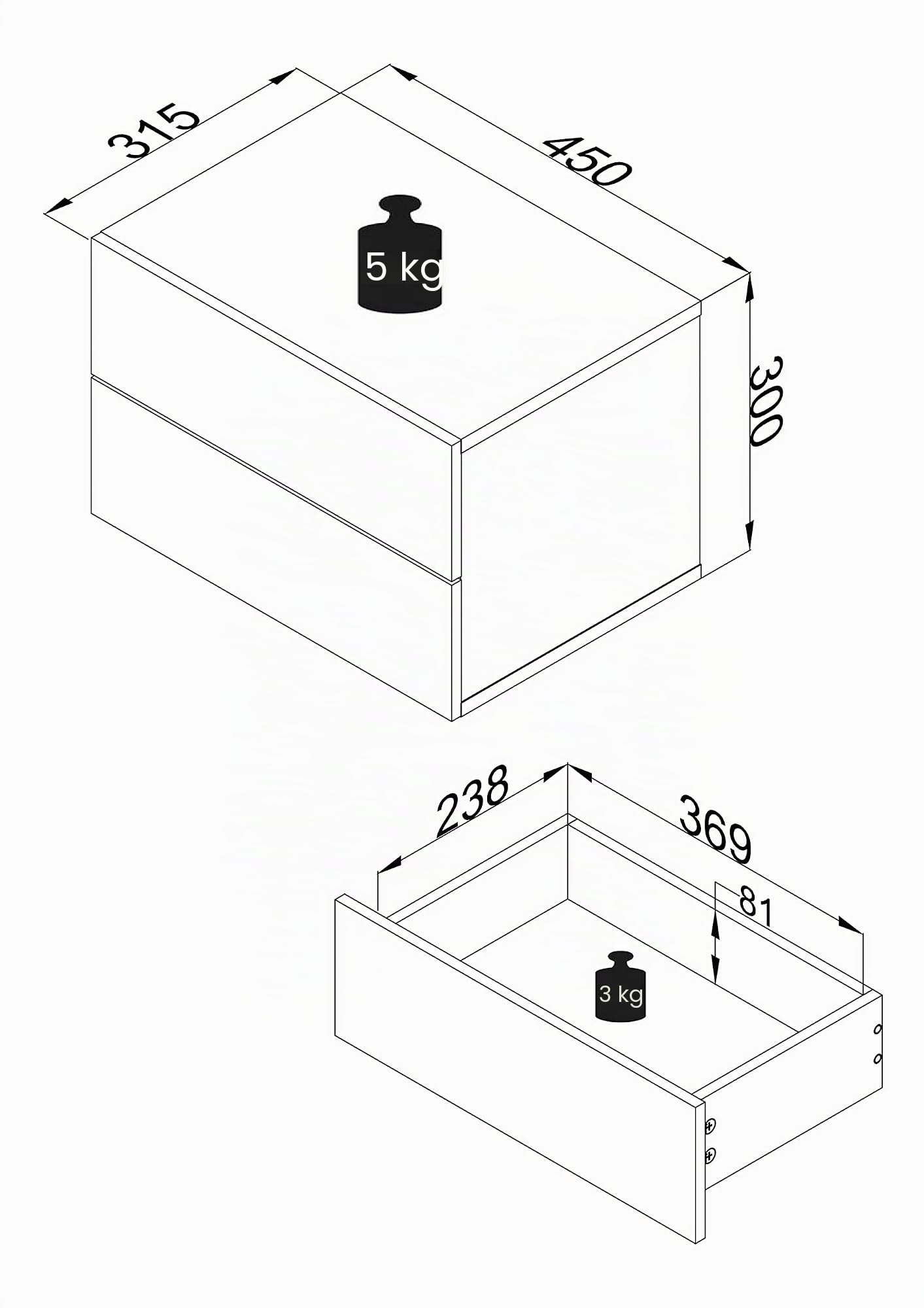 vcm-usal-l-45-cm-nachtschrank-wandboard-mit-zwei-schubladen-h-30-x-b-45-x-t-32-c image 3