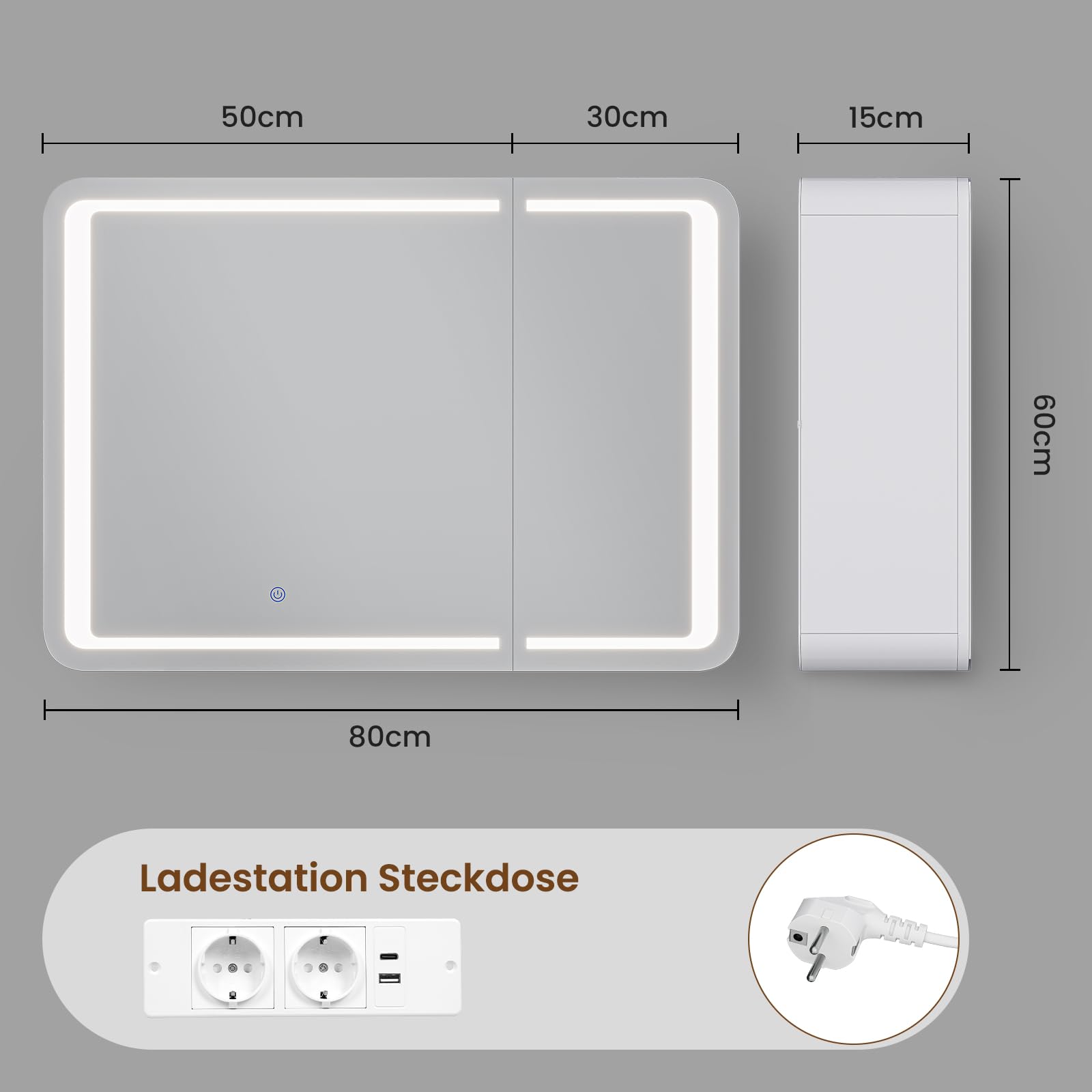 forabamb-spiegelschrank-bad-mit-beleuchtung-steckdose-60x80x16-cm-wei-3-verstell image 2