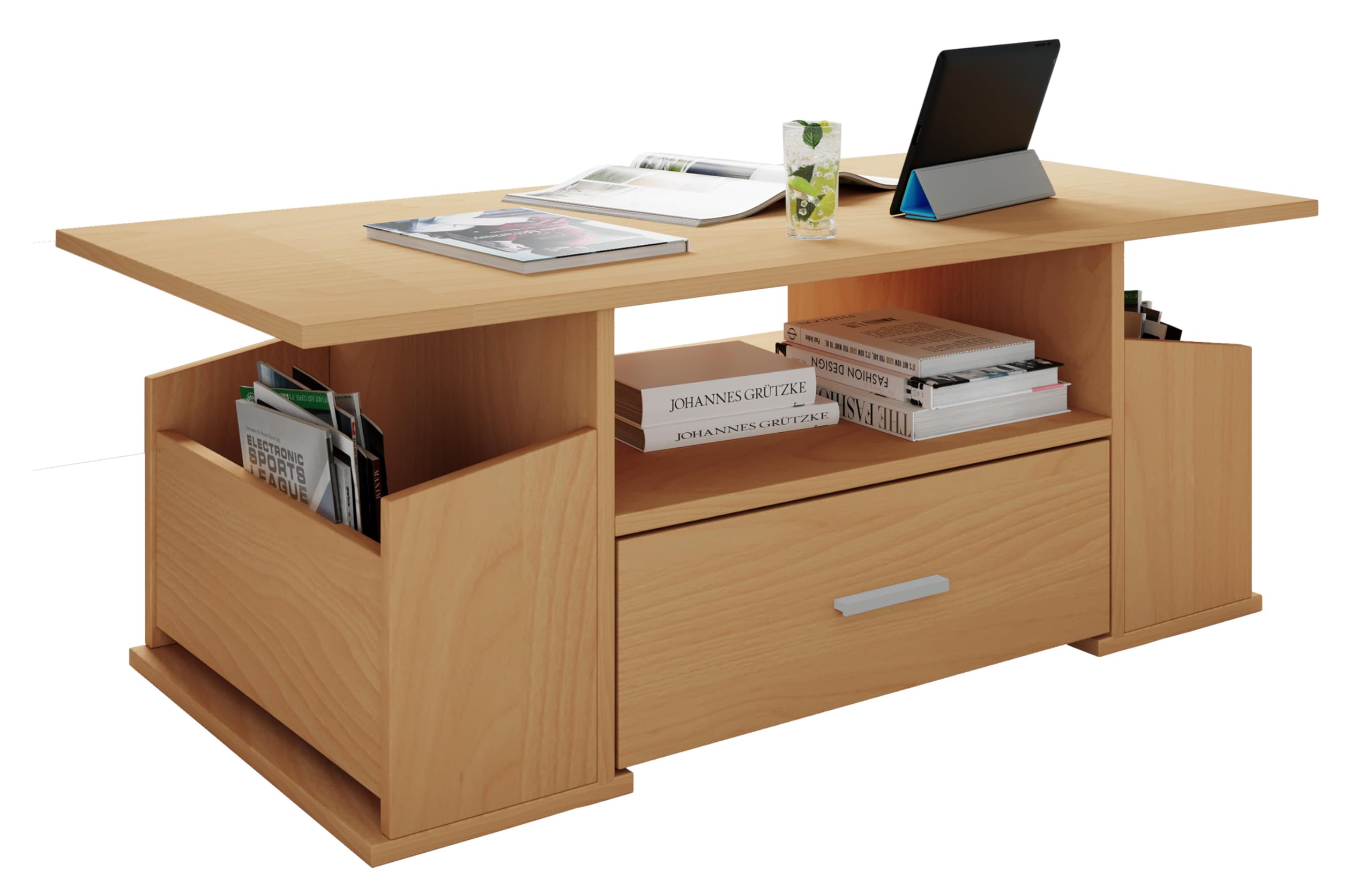 vcm-couchtisch-buche-110x52x44-cm-3-f-cher-1-schublade-holzwerkstoff image 4
