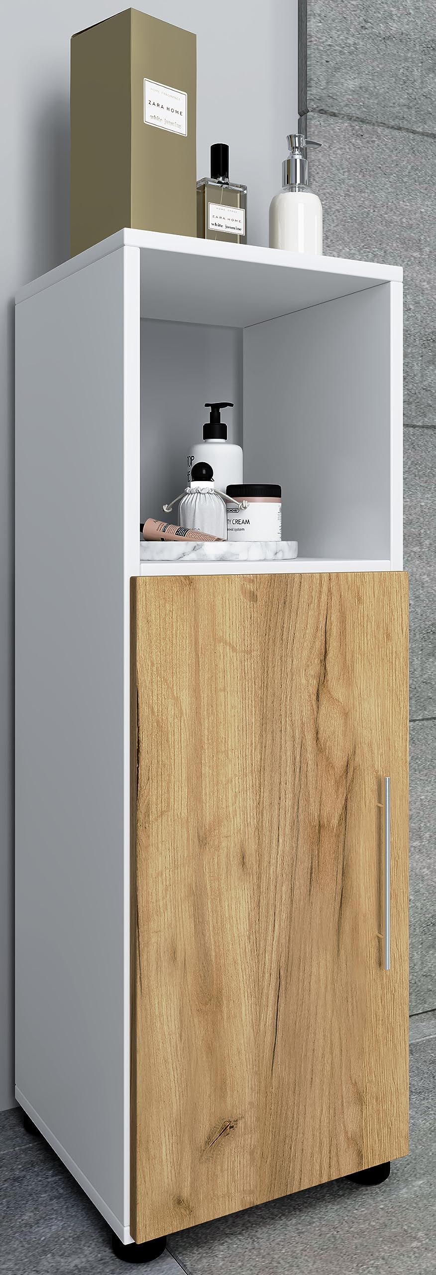 vcm-badm-bel-midischrank-wei-honig-eiche-31x30x93-cm-1-t-r-3-f-cher-holzwerkstof image 2