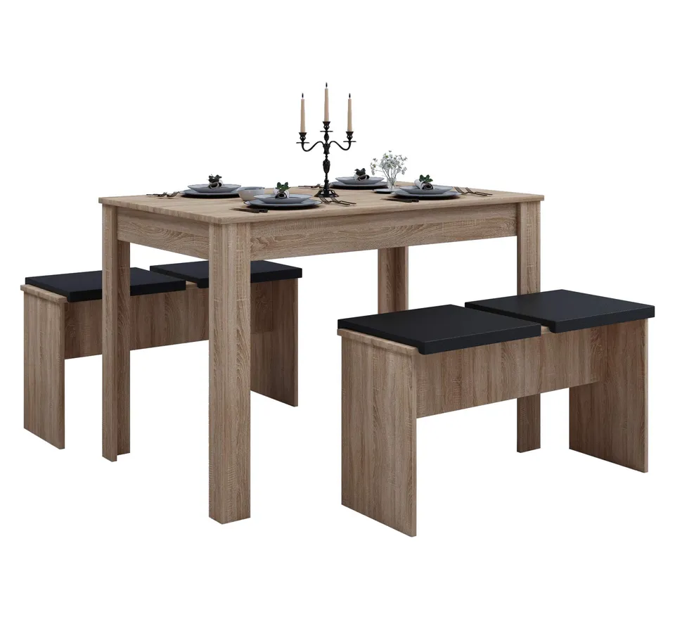 vcm-esal-xl-essgruppe-k-chentisch-set-aus-holz-mit-zwei-sitzb-nken-tisch-ca-75x1 image 1