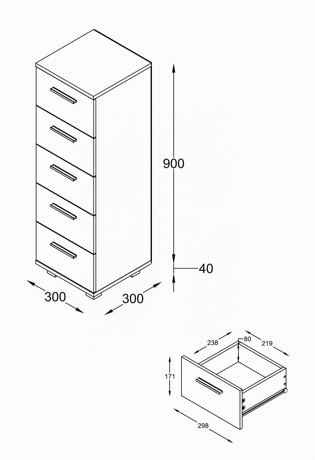 vcm-midischrank-wei-30x30x90-cm-5-schubladen-hochschrank-melaminbeschichtung image 3