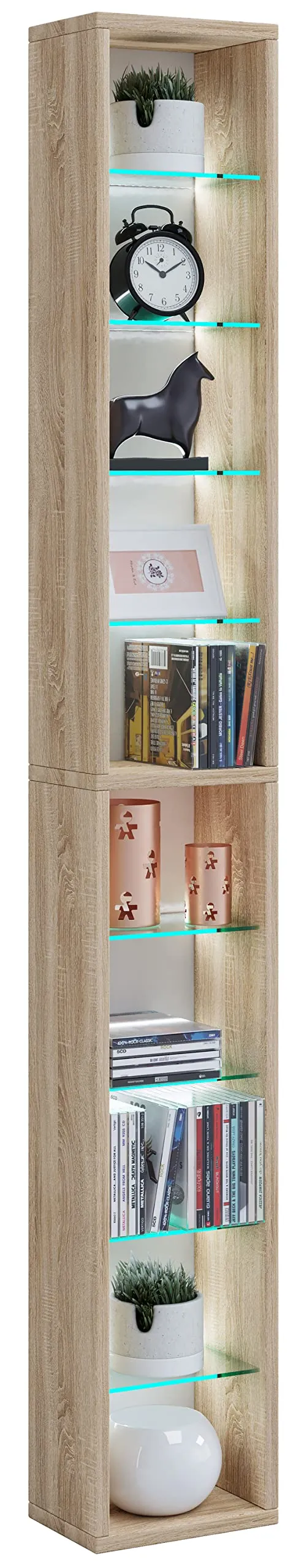vcm-nulis-standregal-sonoma-eiche-21x14x155-cm-10-f-cher-holzwerkstoff-und-glas image 1