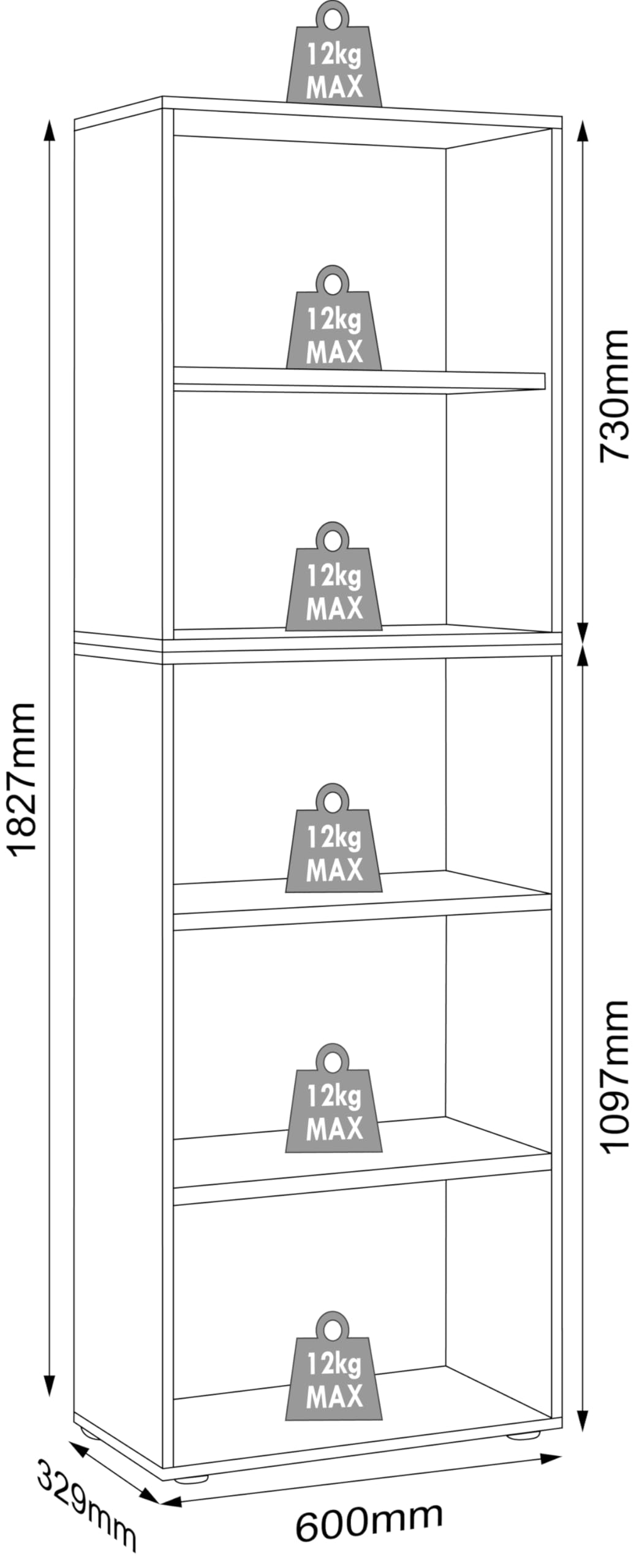 vcm-b-roregal-wei-60x33x183-cm-5-f-cher-standregal-b-cherregal-aktenregal image 5
