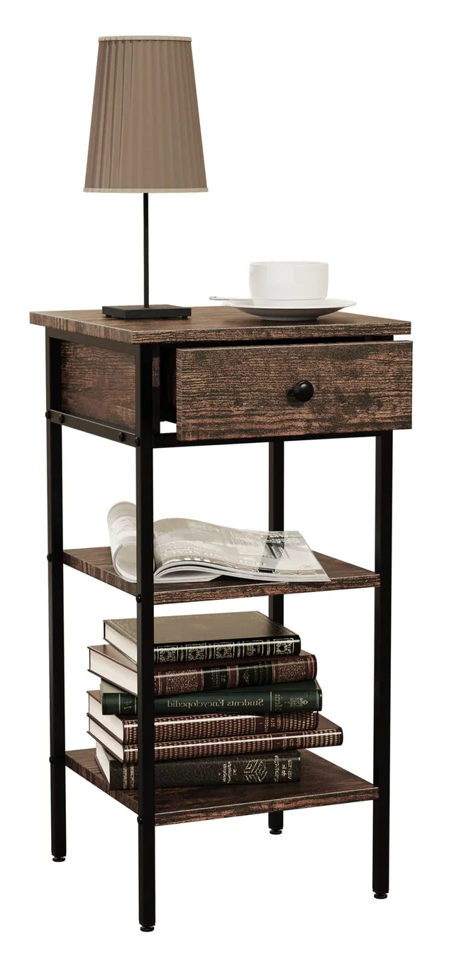 vcm-beistelltisch-eiche-vintage-35x35x70-cm-2-f-cher-1-schublade-industrie-style image 1