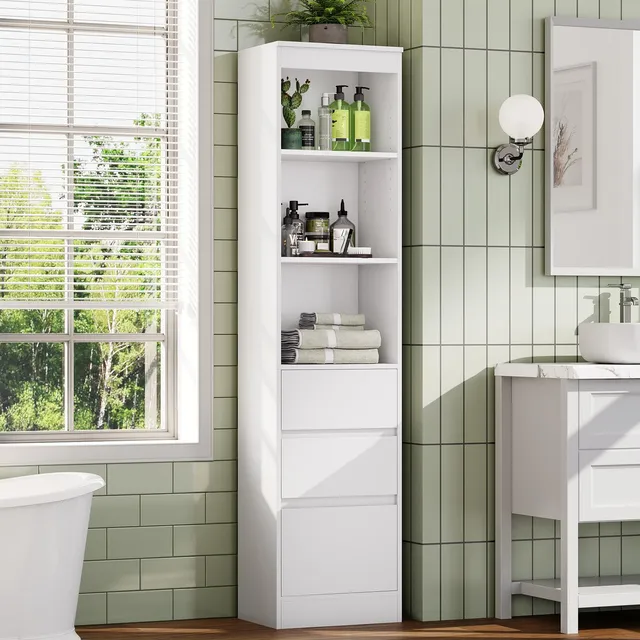forabamb-badezimmerschrank-hochschrank-wei-180x40x30-cm-mit-3-schubladen-und-ver image 1